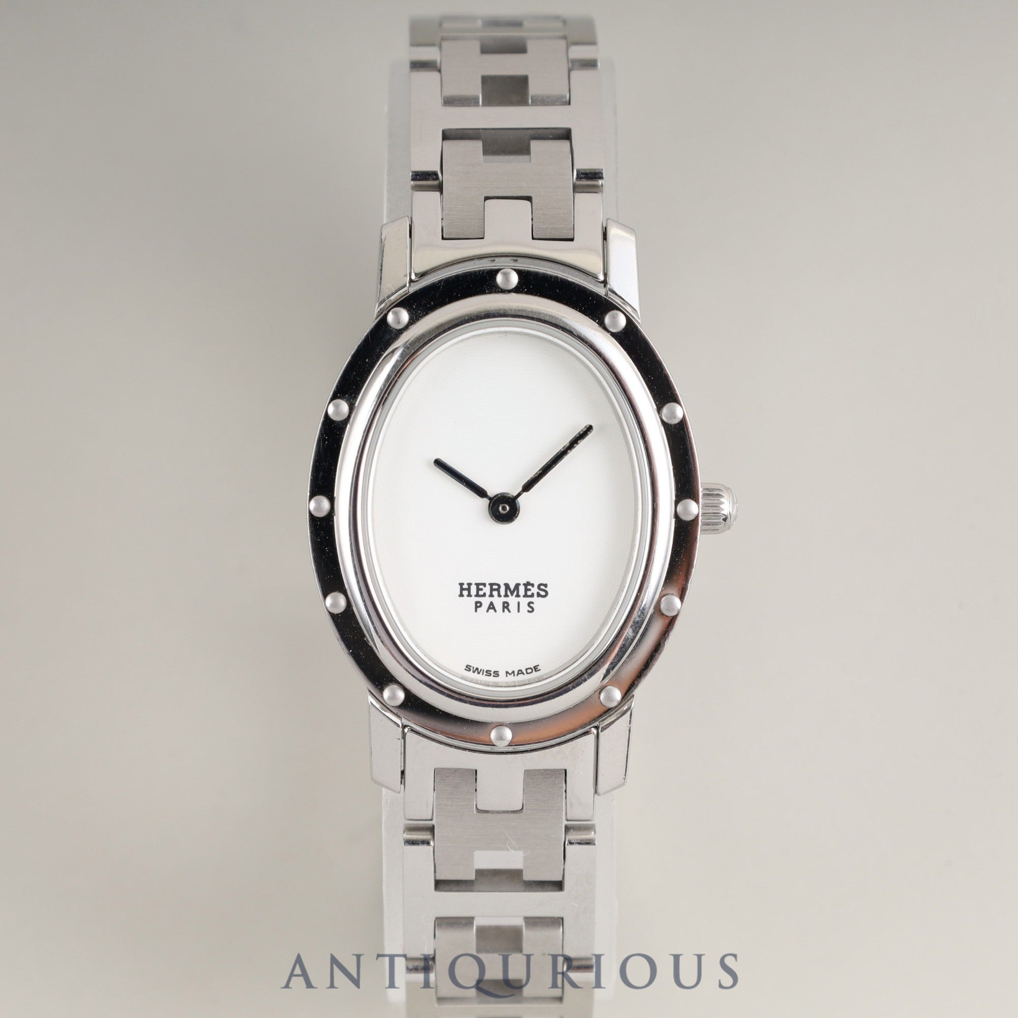 Hermes Clipper Oval CO1.210 Quartz Cal.976.001 SS SS White Guilloche Dial Overhauled