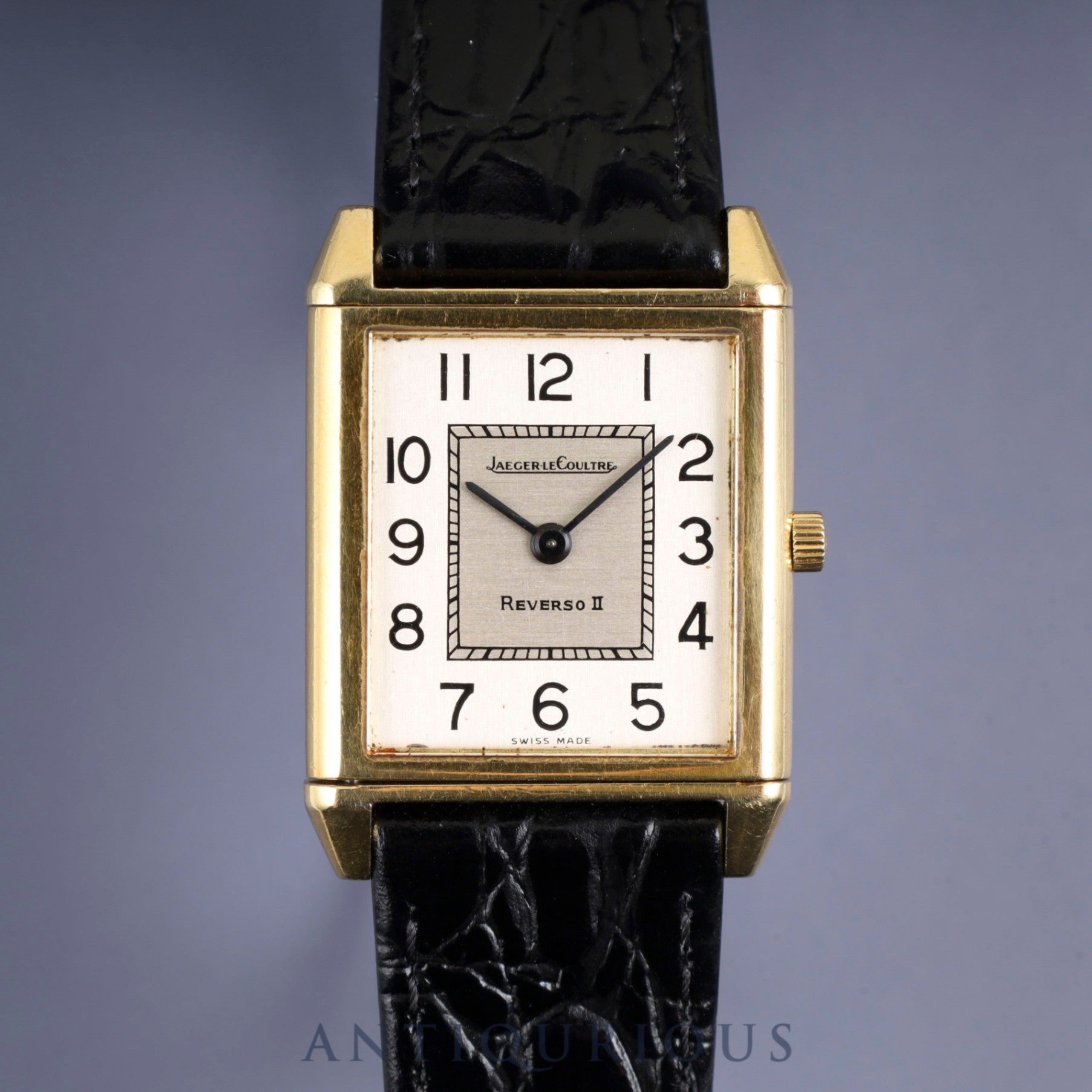 ジャガー・ルクルト レベルソⅡ 1410031 手巻き Cal.- 750 革 純正尾錠(GP) シルバーアラビア文字盤 1980年代製 オーバーホール済み