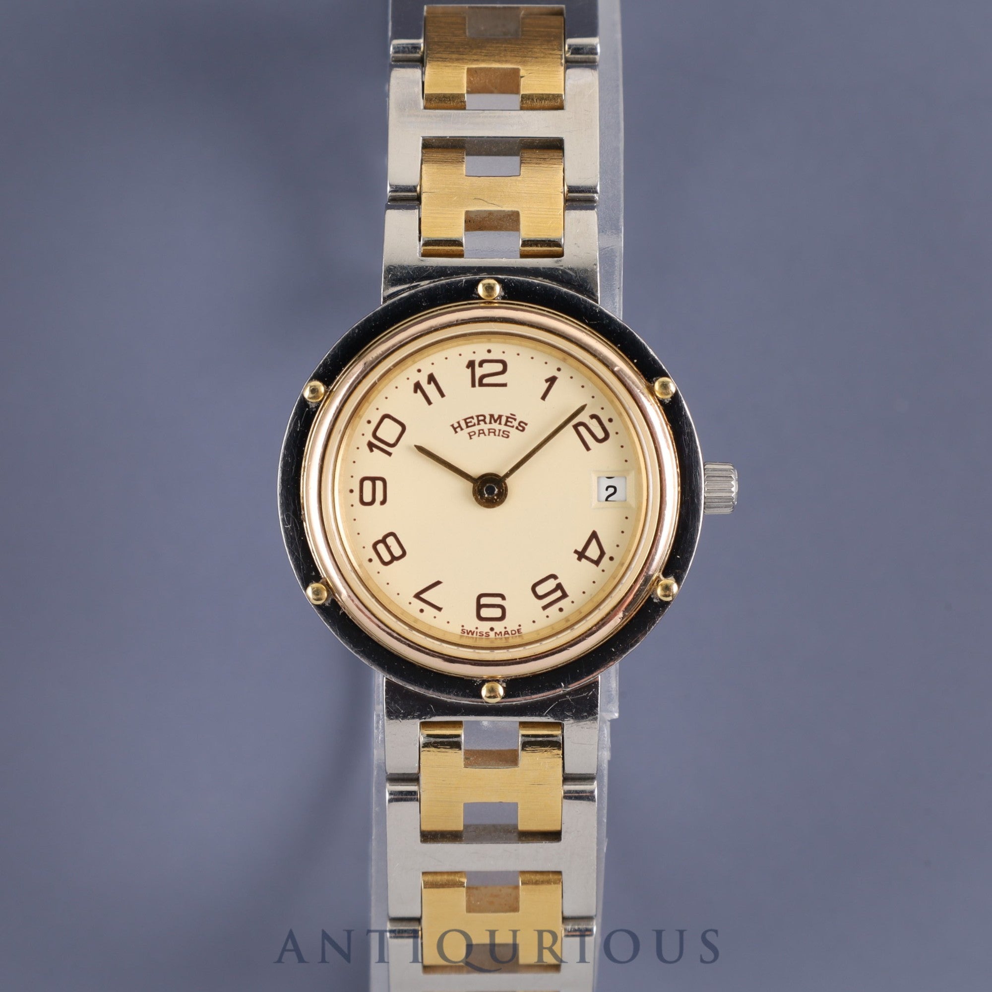 エルメス クリッパー 51.03 CL4.210 クォーツ SS アイボリー文字盤 箱 オーバーホール済み