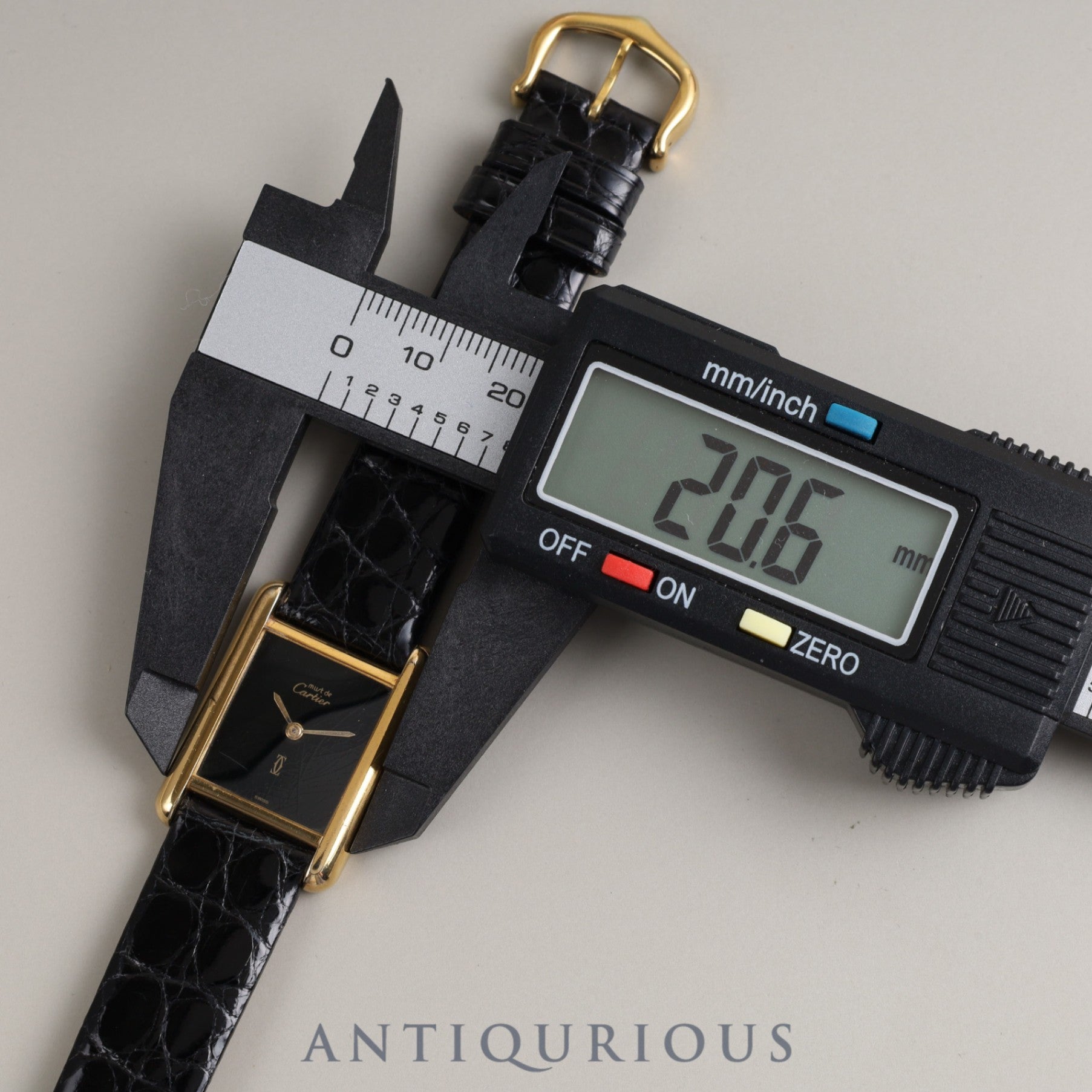 Cartier Must Tank SM QZ 3 66001 925 Leather Genuine Buckle (GP) Black Onyx Dial Box Warranty (1986) Overhauled
