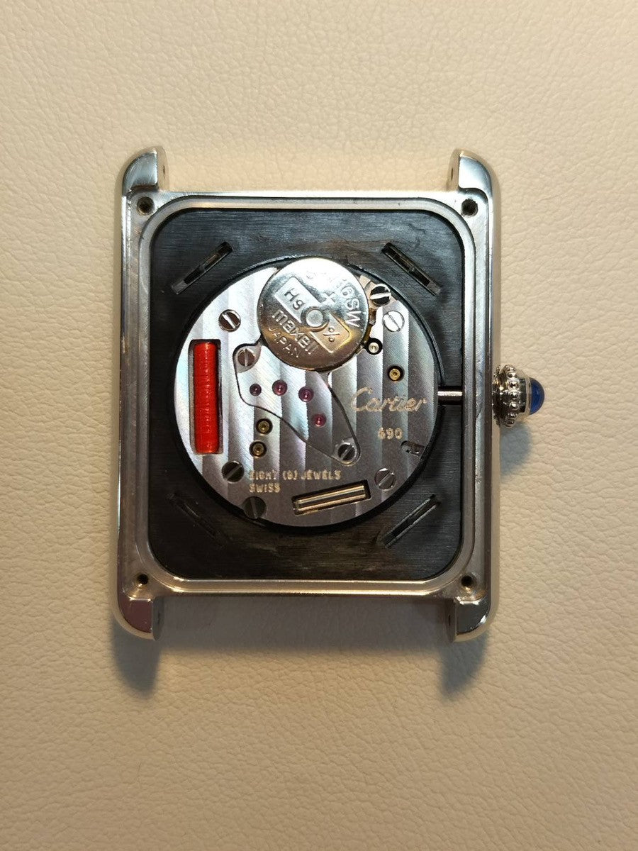 カルティエ タンクソロ LM W5200021 / 3169 クォーツ Cal.690 SS 革 純正Dバックル(SS)パイソン文字盤 オーバーホール済み