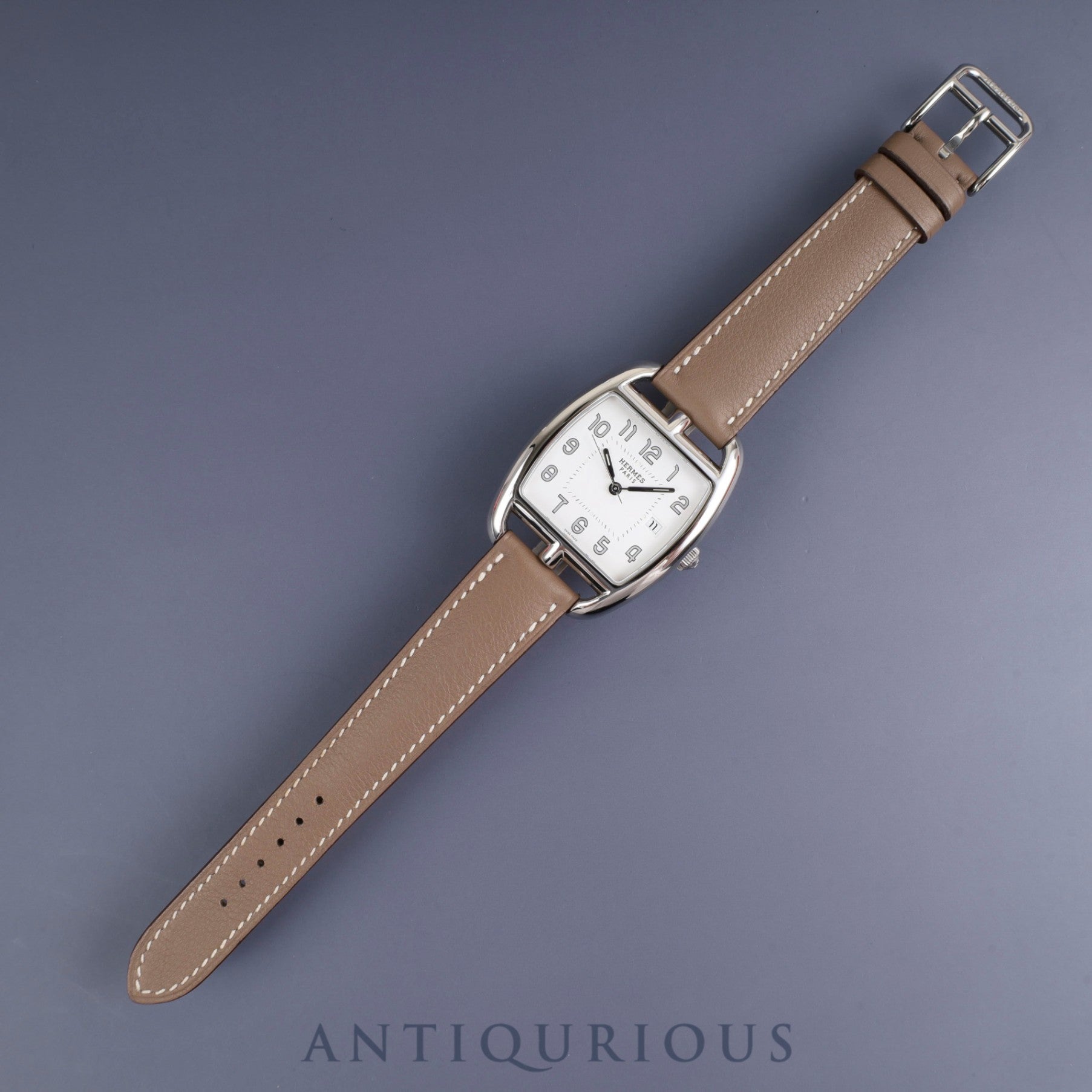 Hermès Cape Cod Tonneau CT1.710 Quartz Movement, Stainless Steel, Genuine Leather Strap (Stamped N: 2010), Genuine Buckle (SS), White Dial, Box, Warranty Card (2010), Overhauled