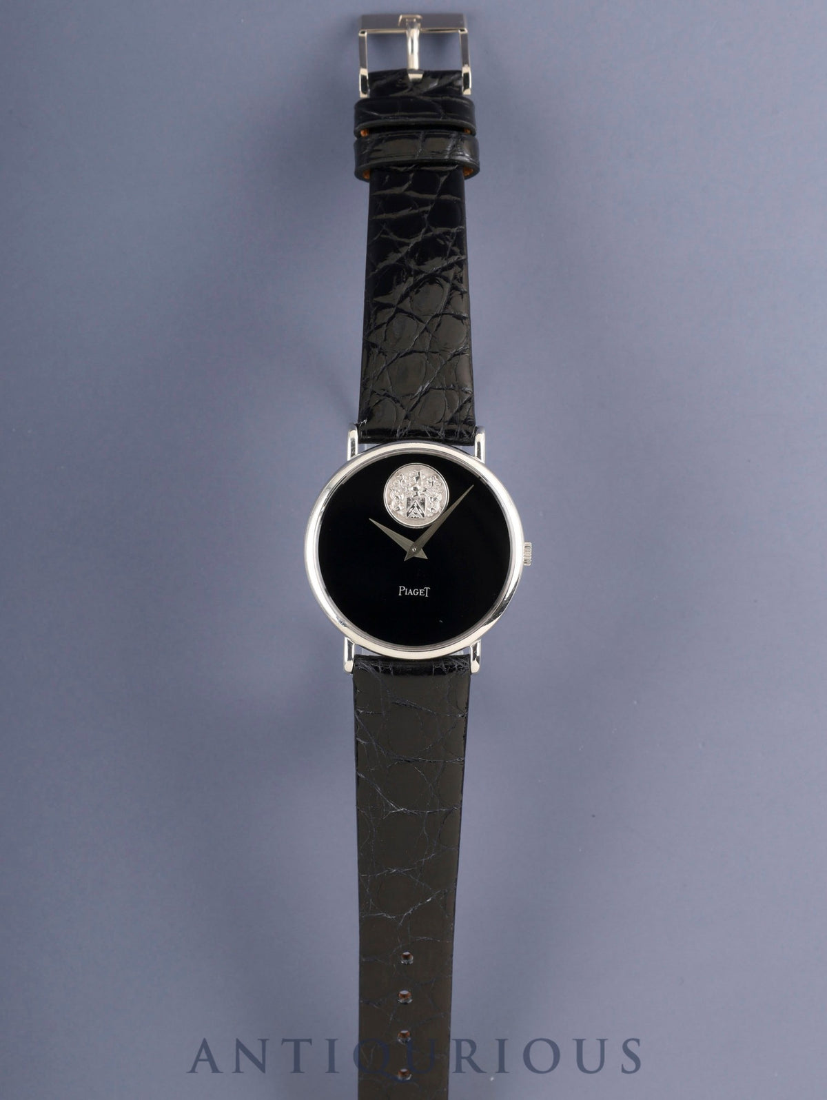 Piaget Round 9025 Manual Winding Cal.9P2 750WG Leather Original Pin Buckle (750WG) Black Dial Overhauled