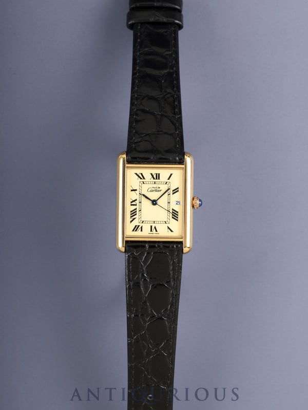 カルティエ マストタンク GM(XL) 2413 クォーツ Cal.687 SV925 革 純正尾錠(GP)アイボリーローマン文字盤 (SWISS MADE表記) オーバーホール済み