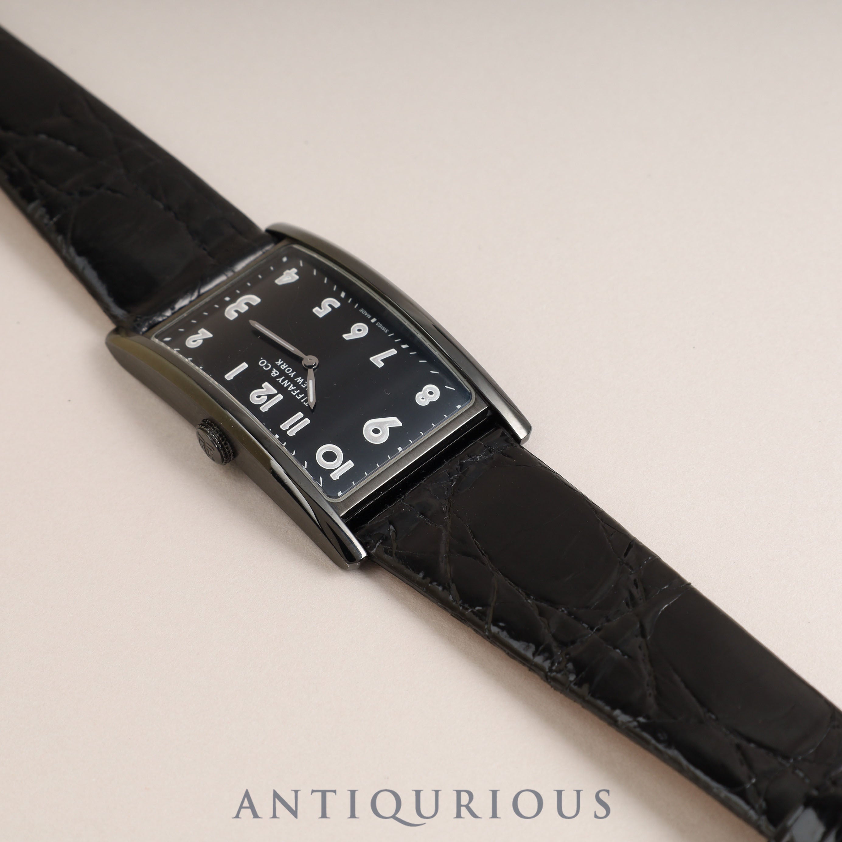 Tiffany East West 37447129 Quartz SS Leather Genuine Buckle (SS) Black Arabic Dial Box Instruction Manual