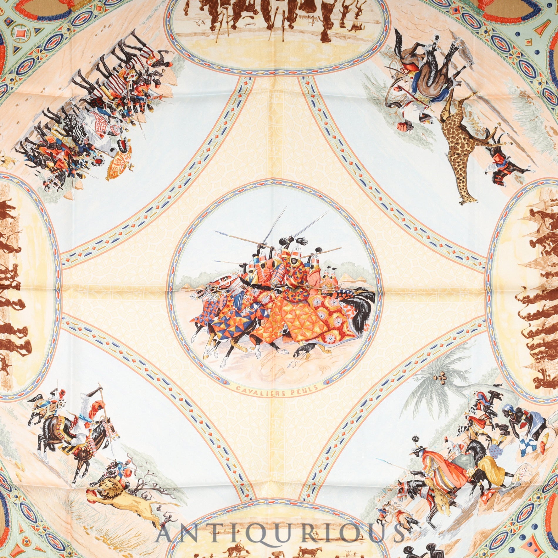 Hermès Scarf Carré 90, Pool Tribe Horseman, 100% Silk