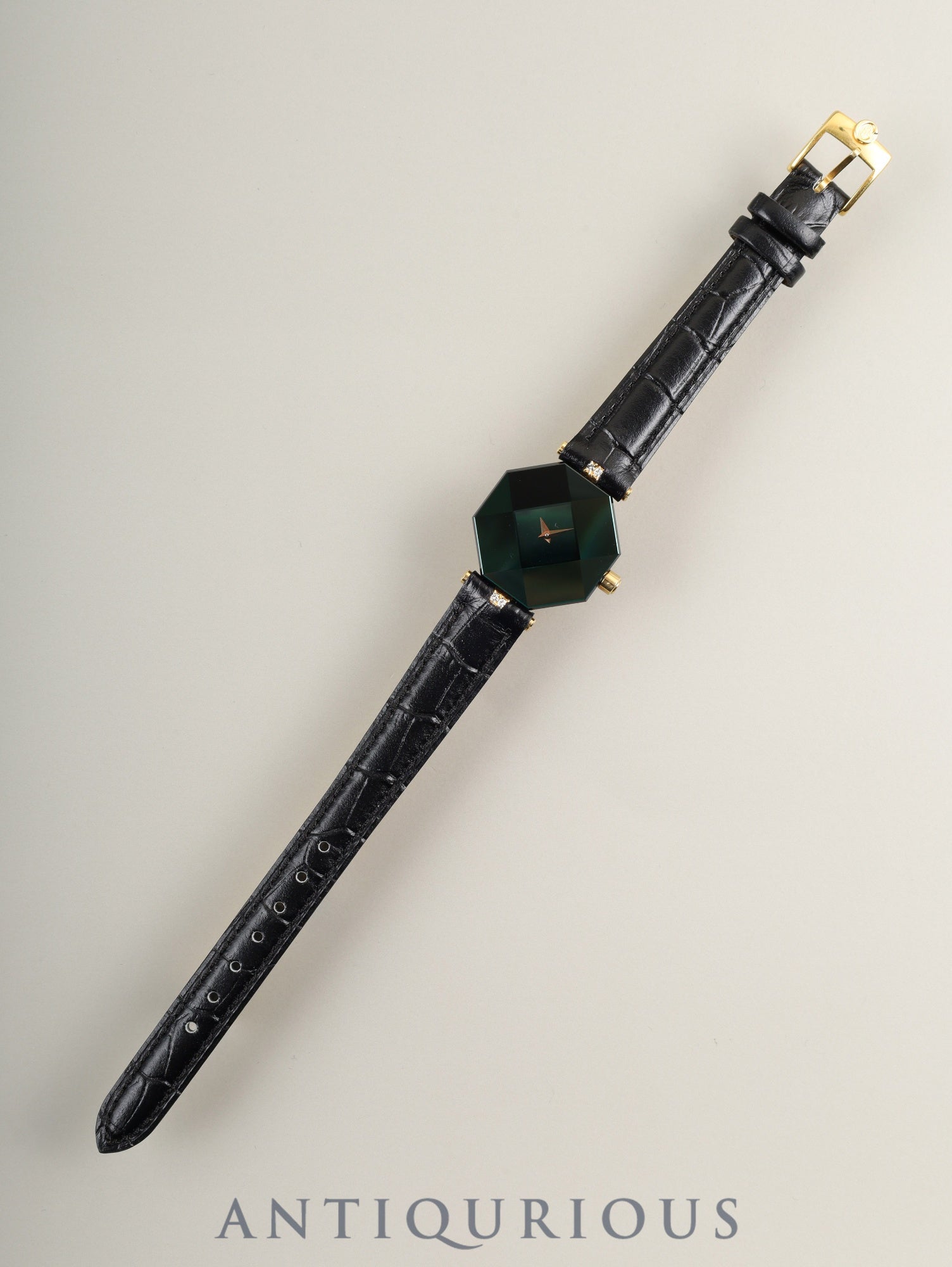 Century Empire Time Gem Quartz Caliber ETA280.002 750YG Diamond Leather Strap with Genuine Pin Buckle (GP) Green Dial Overhauled
