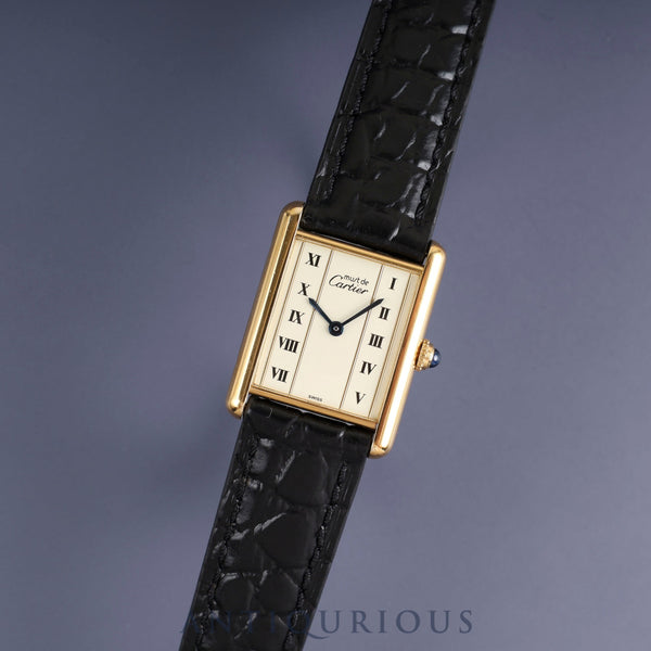 Cartier Must Tank LM 590005 Quartz Cal.90 SV925 Leather Genuine Buckle (GP) Straight Roman Dial Overhauled