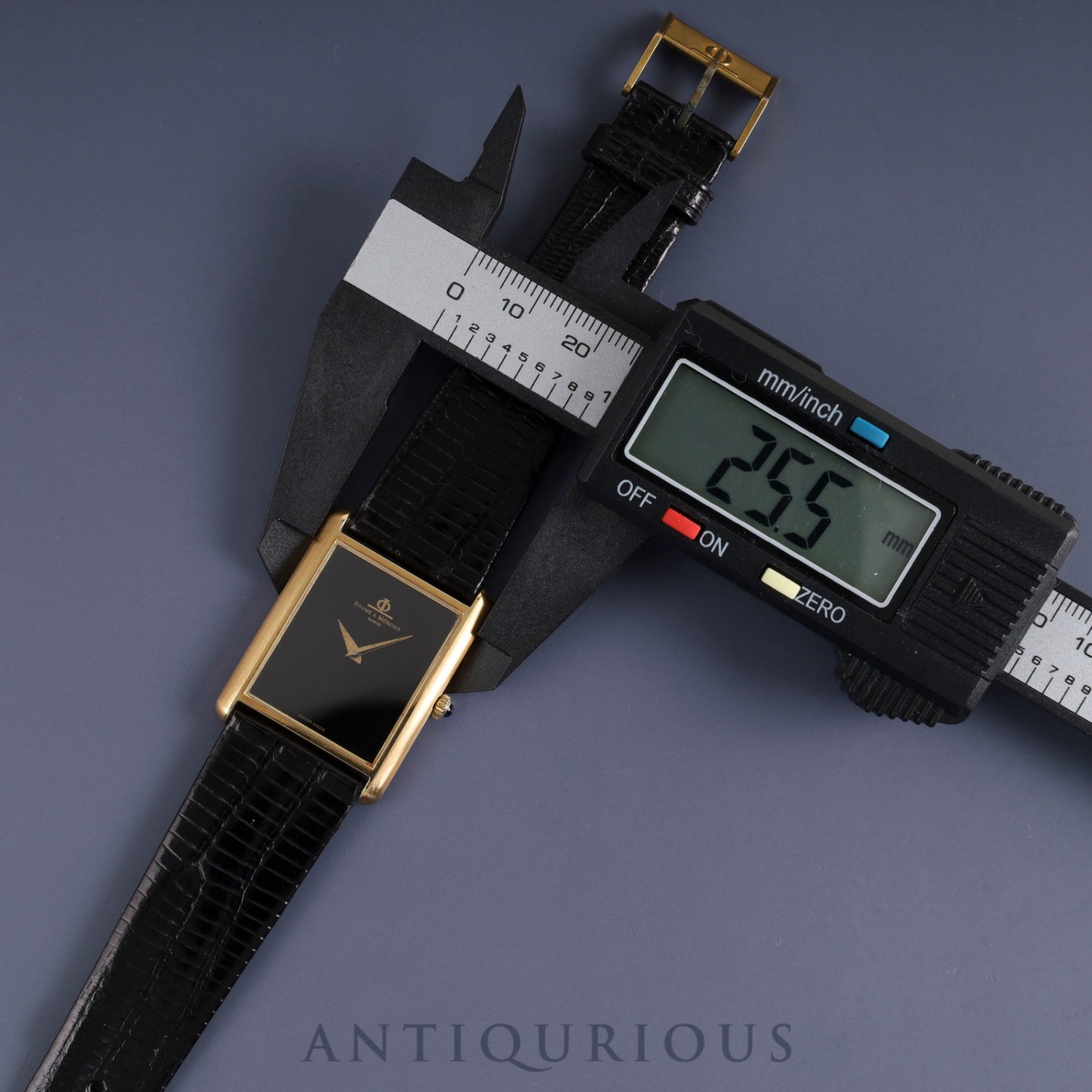 Baume & Mercier Rectangular 37059 (B) Manual winding Cal.8M775 750 Leather Genuine buckle (GP) Black (onyx) dial Overhauled