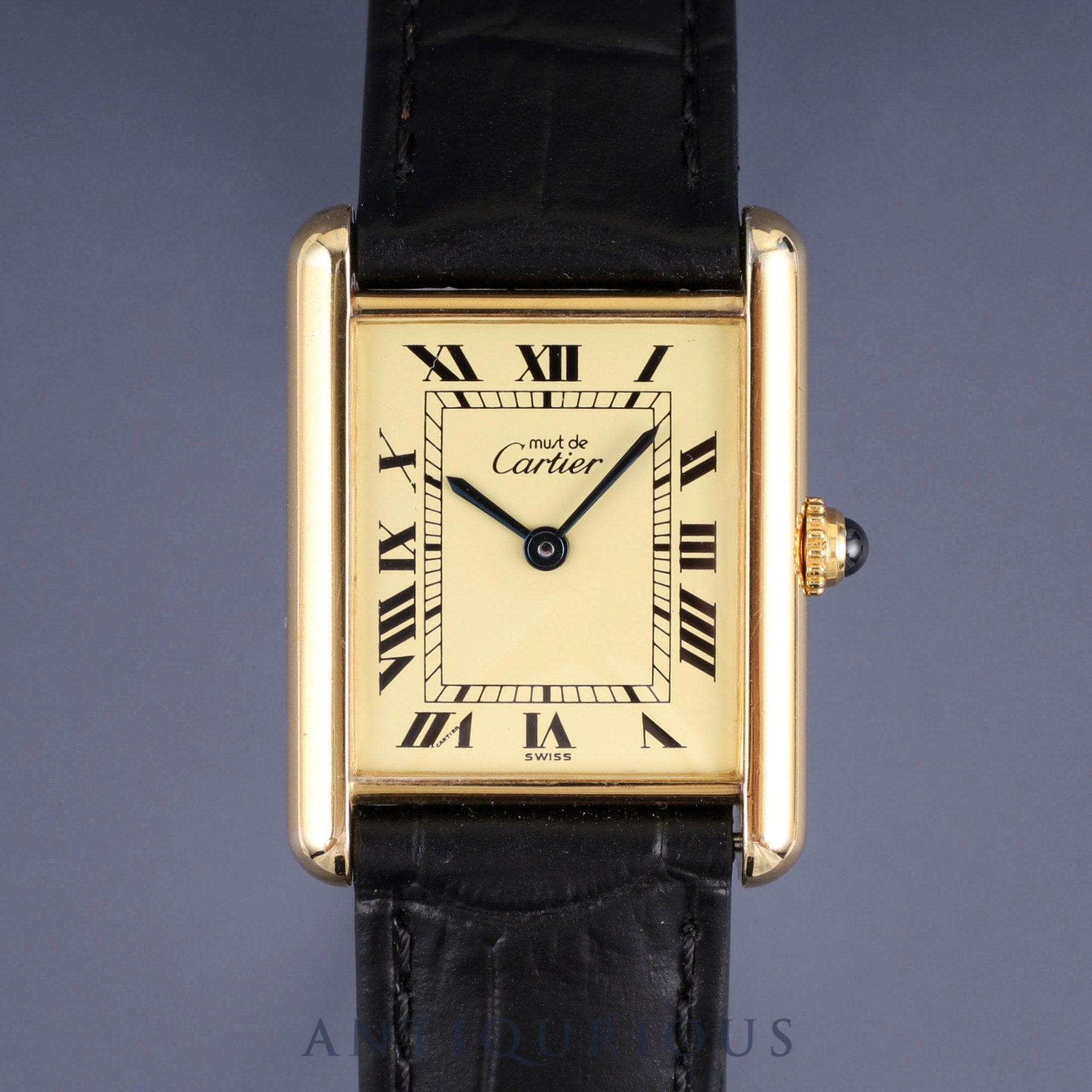 Cartier Must Tank LM 590005 Quartz Caliber 90 SV925 Leather Strap with Genuine GP Buckle Ivory Roman Dial Box and Booklet Overhauled