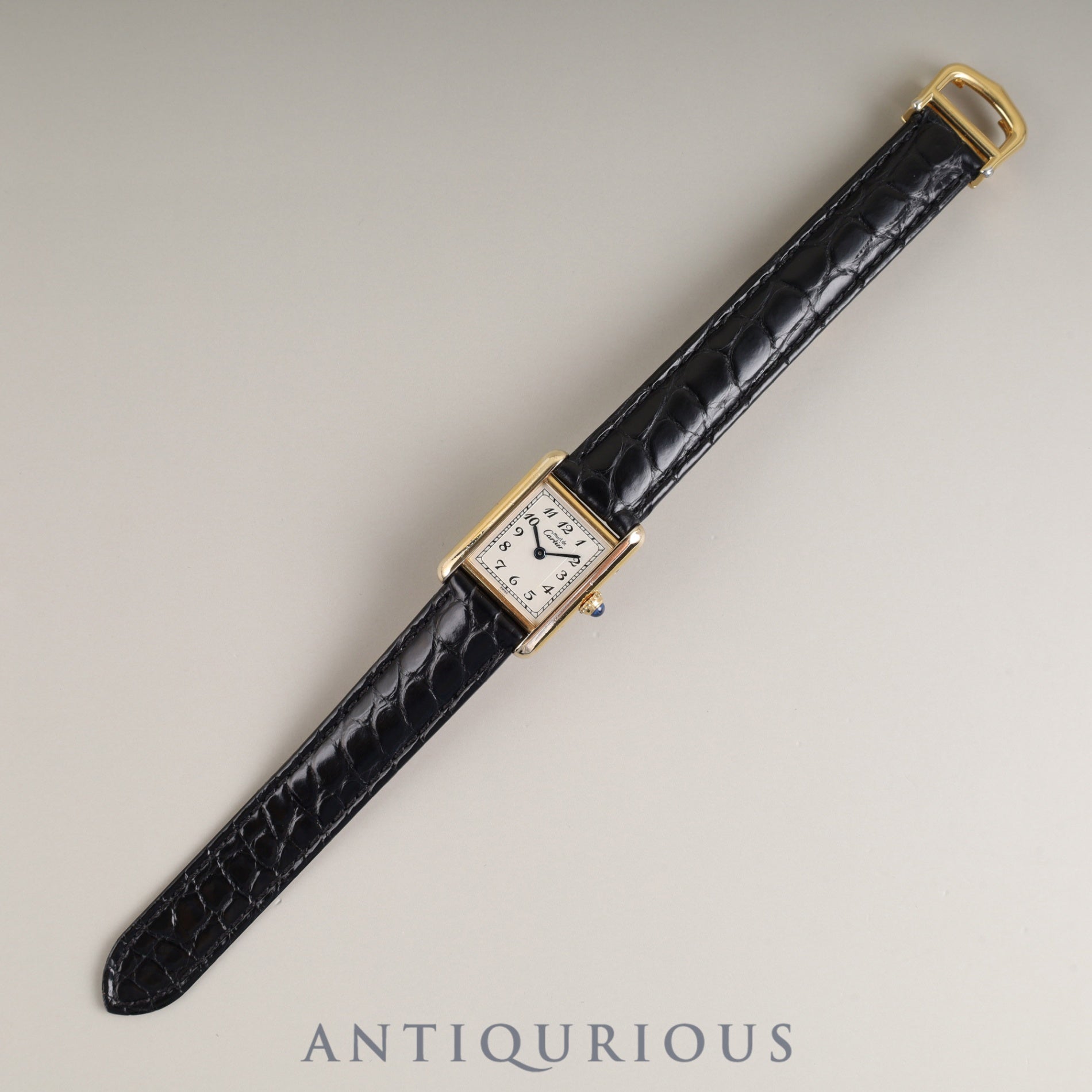 カルティエ マストタンク SM 5057001 クォーツ Cal.057 SV925 革 純正Dバックル(GP) アラビア文字盤 1982年頃~1995年頃 箱 保証書 オーバーホール済み