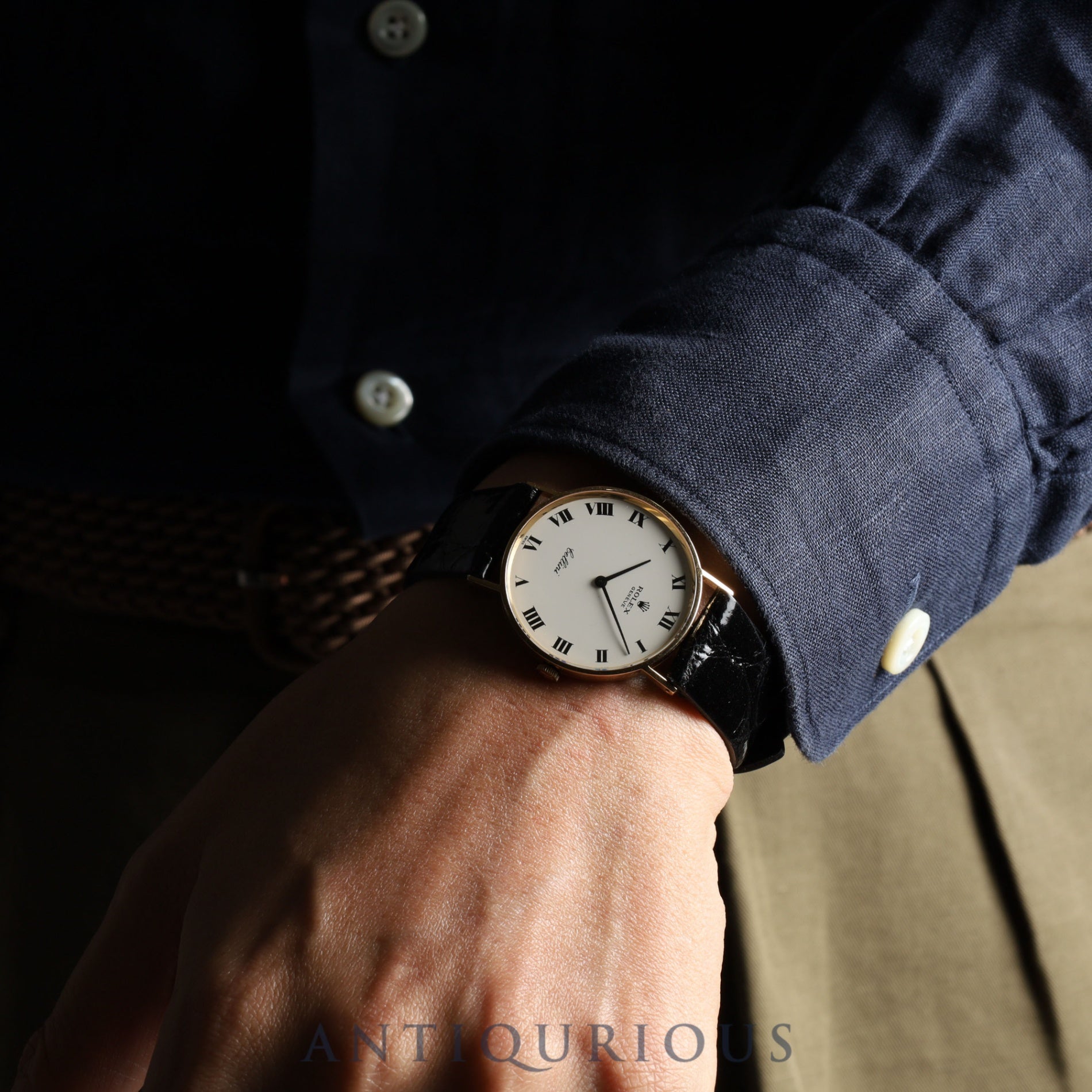 Rolex Cellini 3833 Manual winding Cal.1600 750 Leather Genuine buckle (GP) White Roman dial 1967 (23rd series) Overhauled