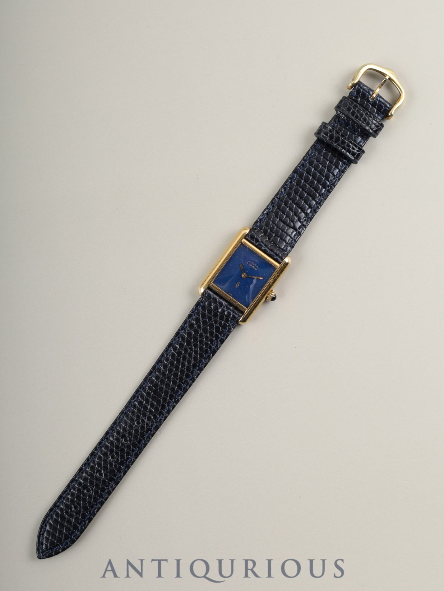 Cartier Must Tank SM Manual Winding Caliber 78-1 SV925 Leather Strap with Genuine GP Buckle, Lapis Lazuli Dial (SWISS Marking), Overhauled
