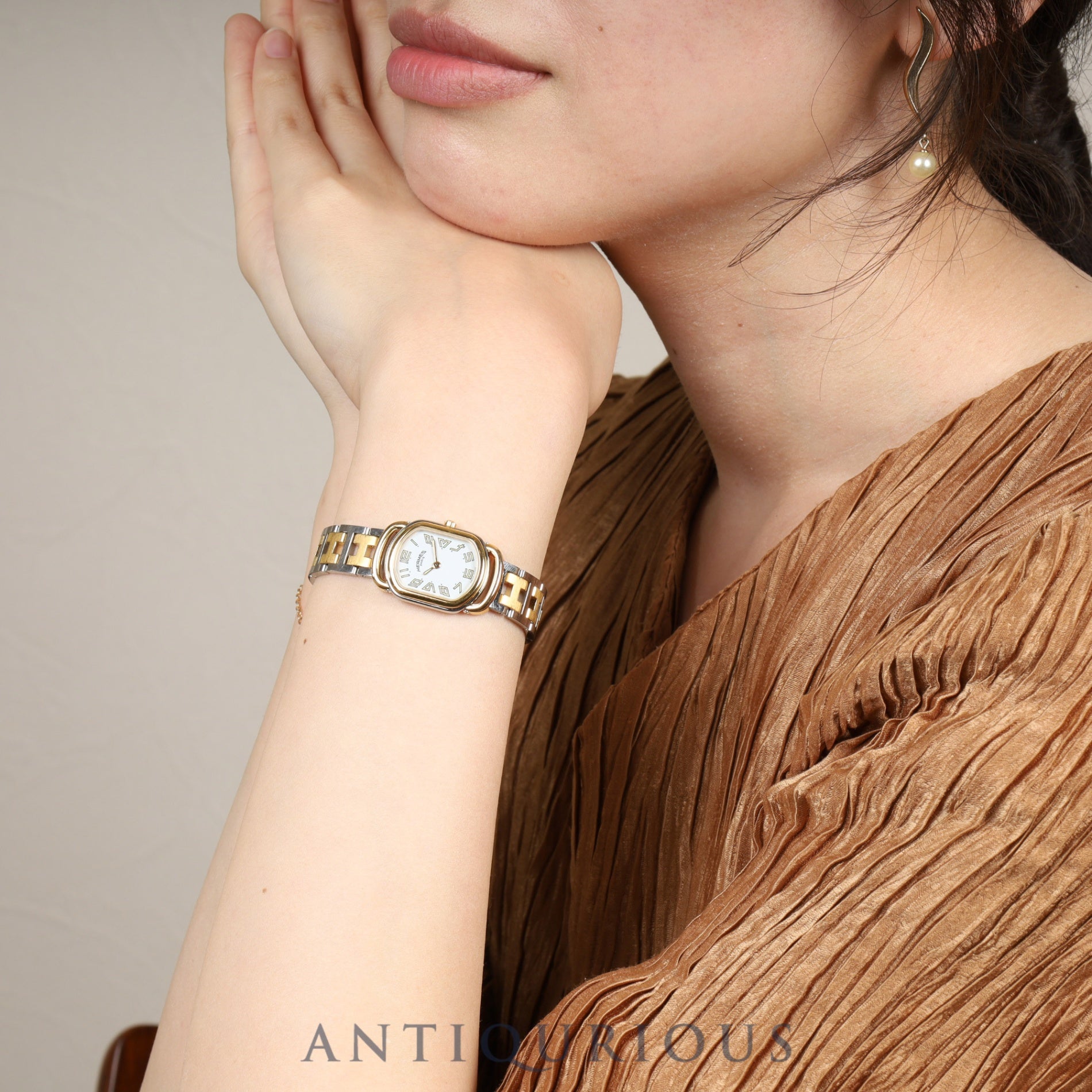 エルメス ラリー RA1.240 クォーツ Cal.976.001 SS/GP SS/GP ホワイト文字盤 オーバーホール済み