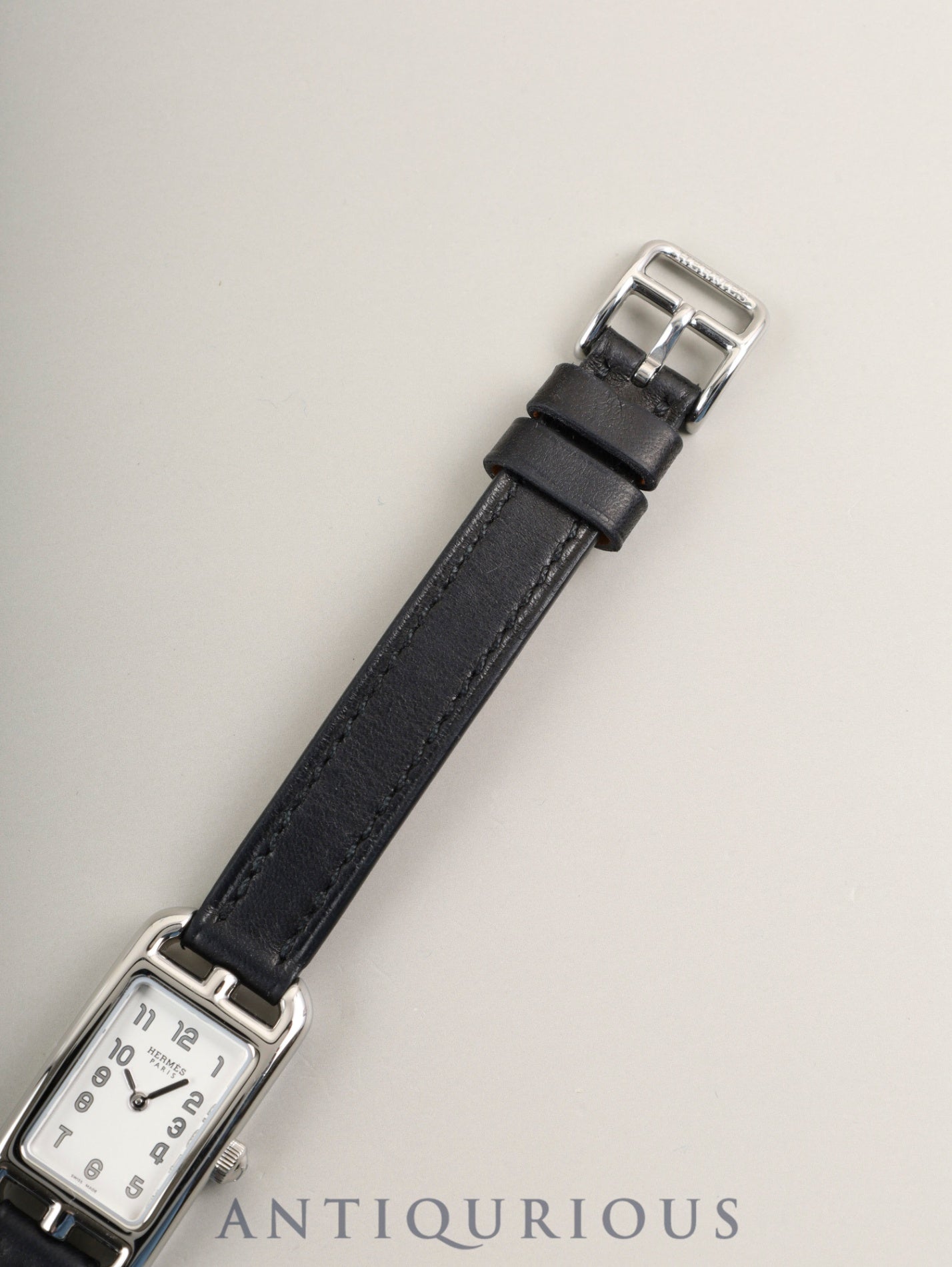 Hermès Nantucket NA2.110 Quartz Cal. ETA280.002 SS Genuine leather strap (U stamp: 2022) Genuine pin buckle (SS) Silver Arabic dial Box Manual Overhauled