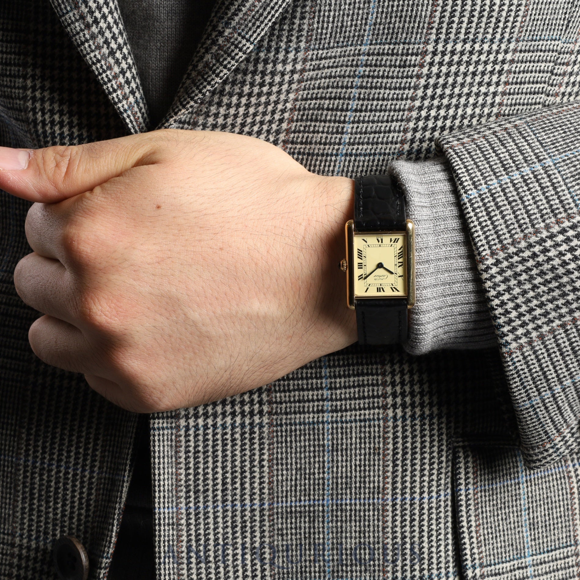 Cartier Must Tank LM 590005 Quartz Cal.90 SV925 Leather Genuine Buckle (GP) Ivory Roman Dial Overhauled