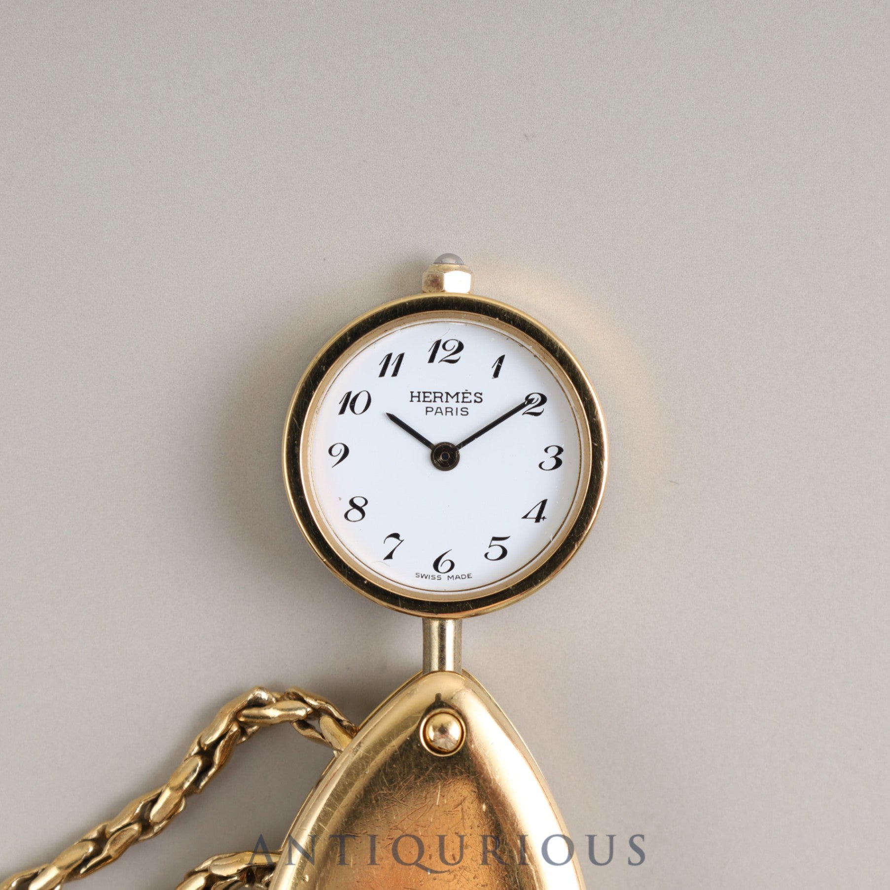 Hermes Pocket Watch Magnifying Glass Quartz GP White Dial