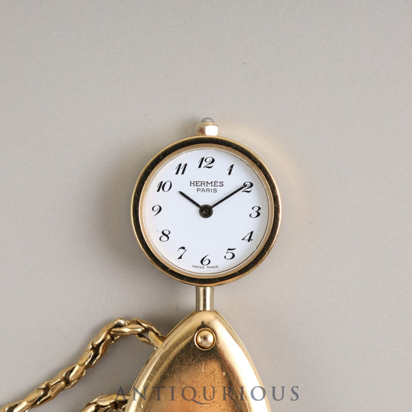 エルメス 懐中時計 ルーペ クォーツ GP ホワイト文字盤