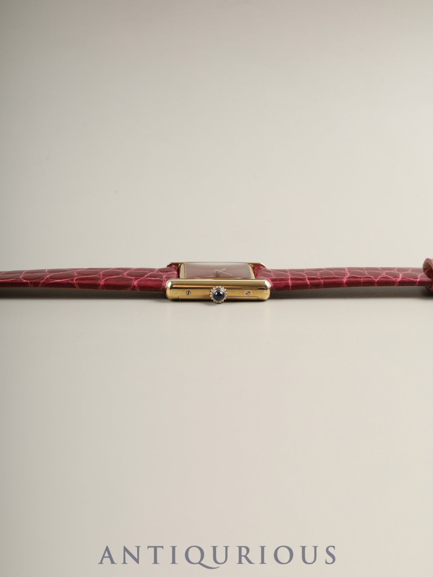 カルティエ マストタンク SM 82975613 手巻き Cal.78-1 革 純正尾錠(GP) ガーネットダイアル ボルドー文字盤(SWISS表記) 箱 保証書(1981年)オーバーホール済み