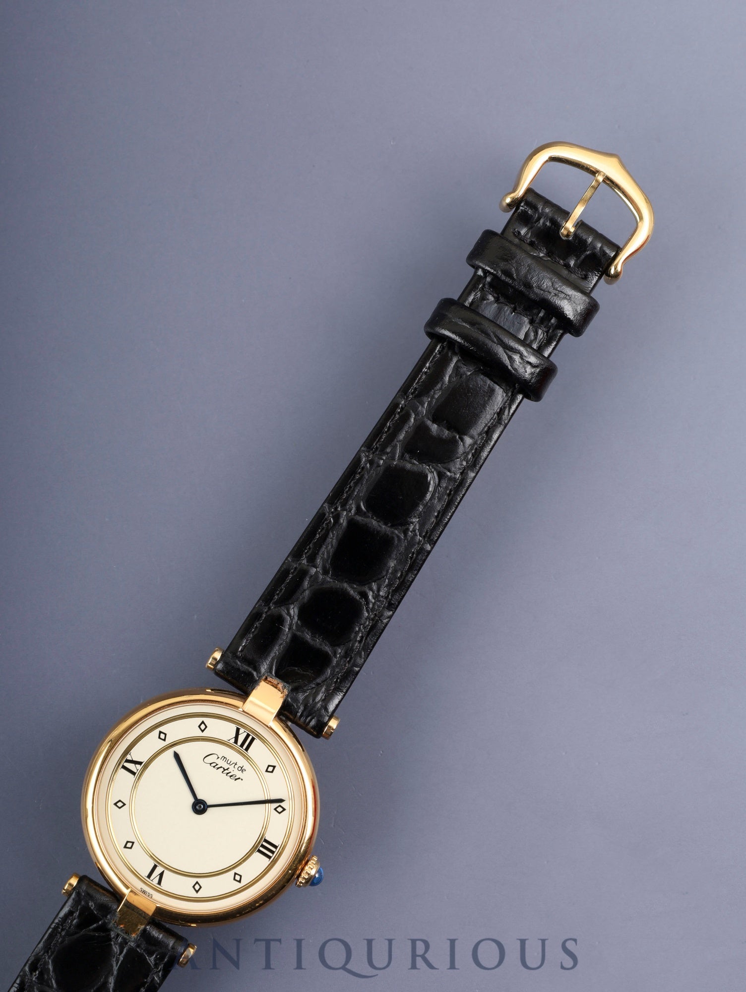 Cartier Must Vendome VLC LM 590003 Quartz Cal.90 SV925 Leather Original Pin Buckle (GP) Ivory 4-Point Roman Dial (SWISS marking) Box, Booklets, Warranty Card (1990) Overhauled