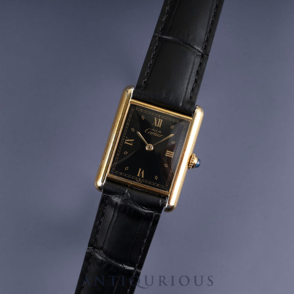 Cartier Must Tank LM 590005 Quartz Cal.90 SV925 Leather Genuine D Buckle (GP) Black Roman Dial Overhauled