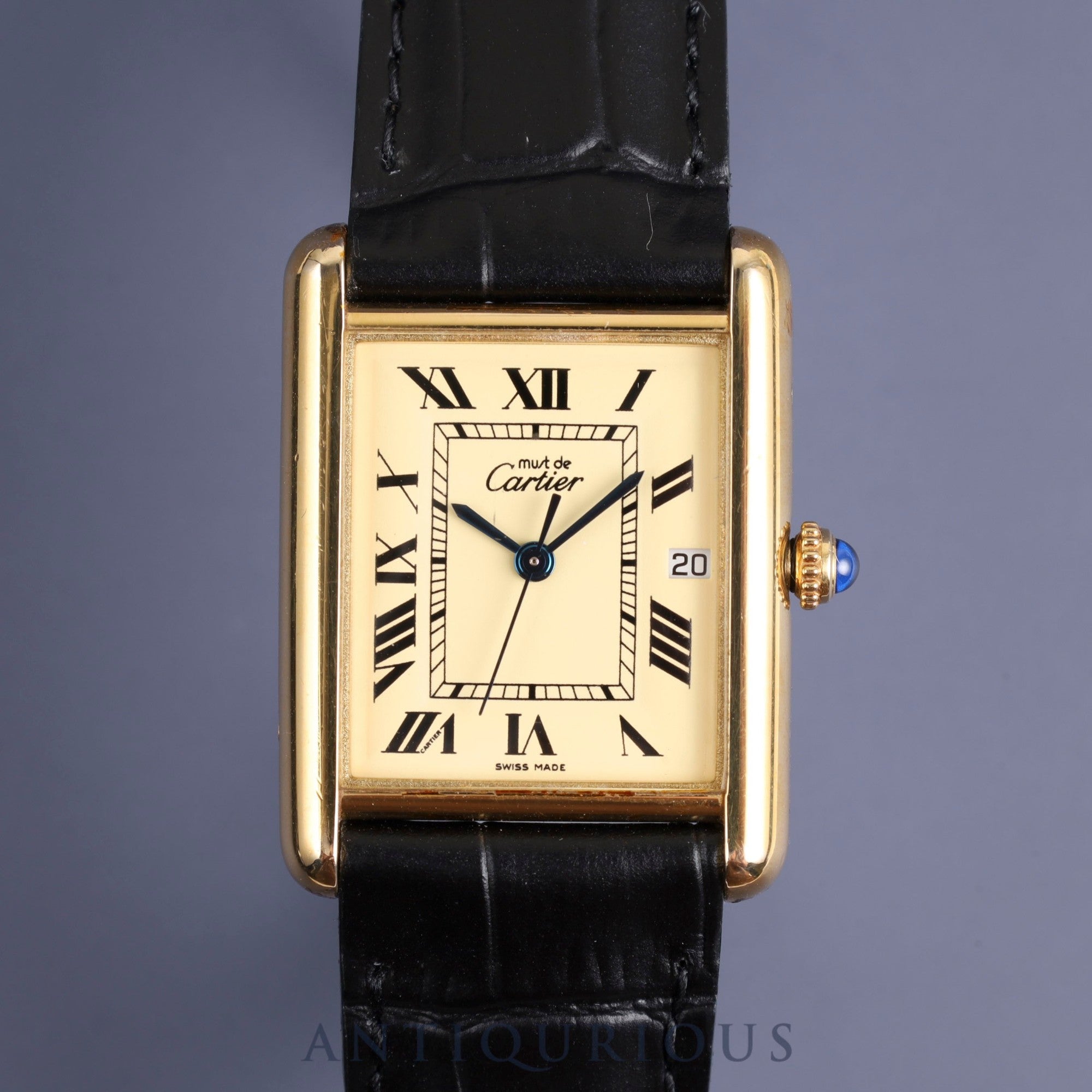Cartier Must Tank GM (XL) W1017454 / 2413 Quartz Cal.687 SV925 Leather Genuine Buckle (GP) Ivory Roman Dial Overhauled
