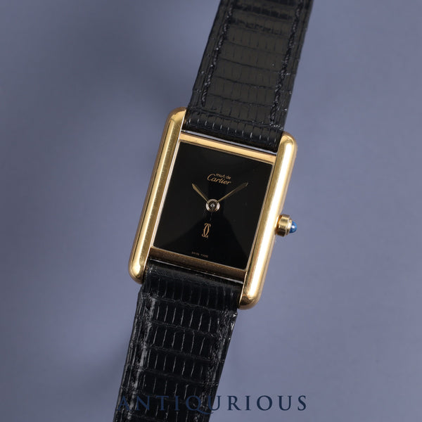 Cartier Must Tank SM 366001 Quartz SV925 Leather Genuine Buckle (GP) Onyx Dial Complete service (full maintenance) completed at Cartier boutique