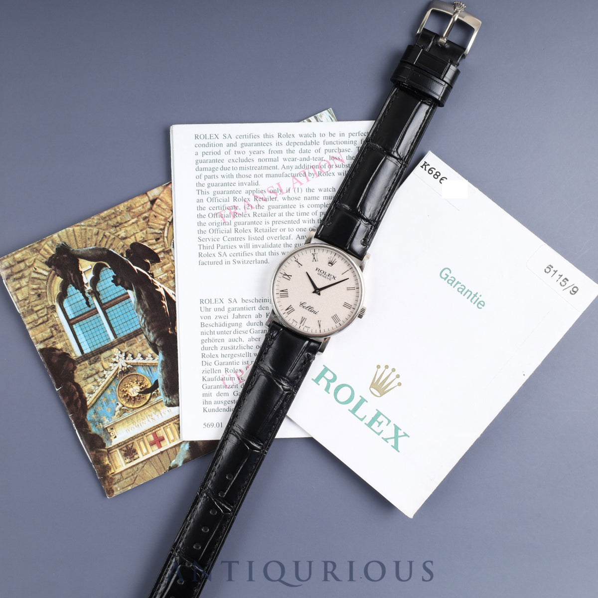 Rolex Cellini 5115 manual winding Cal. 1602 750 leather strap with genuine buckle (750), engraved computer dial, booklet, warranty card (2004), genuine strap, overhauled.