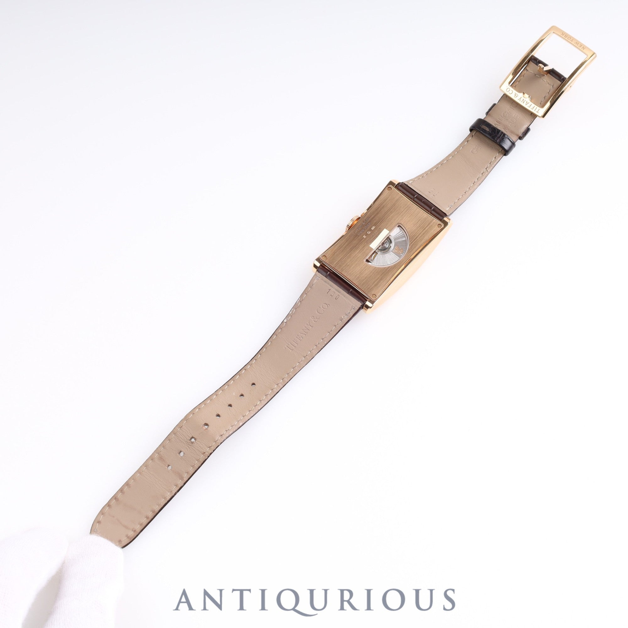 Tiffany East West Automatic PG Leather Silver Dial