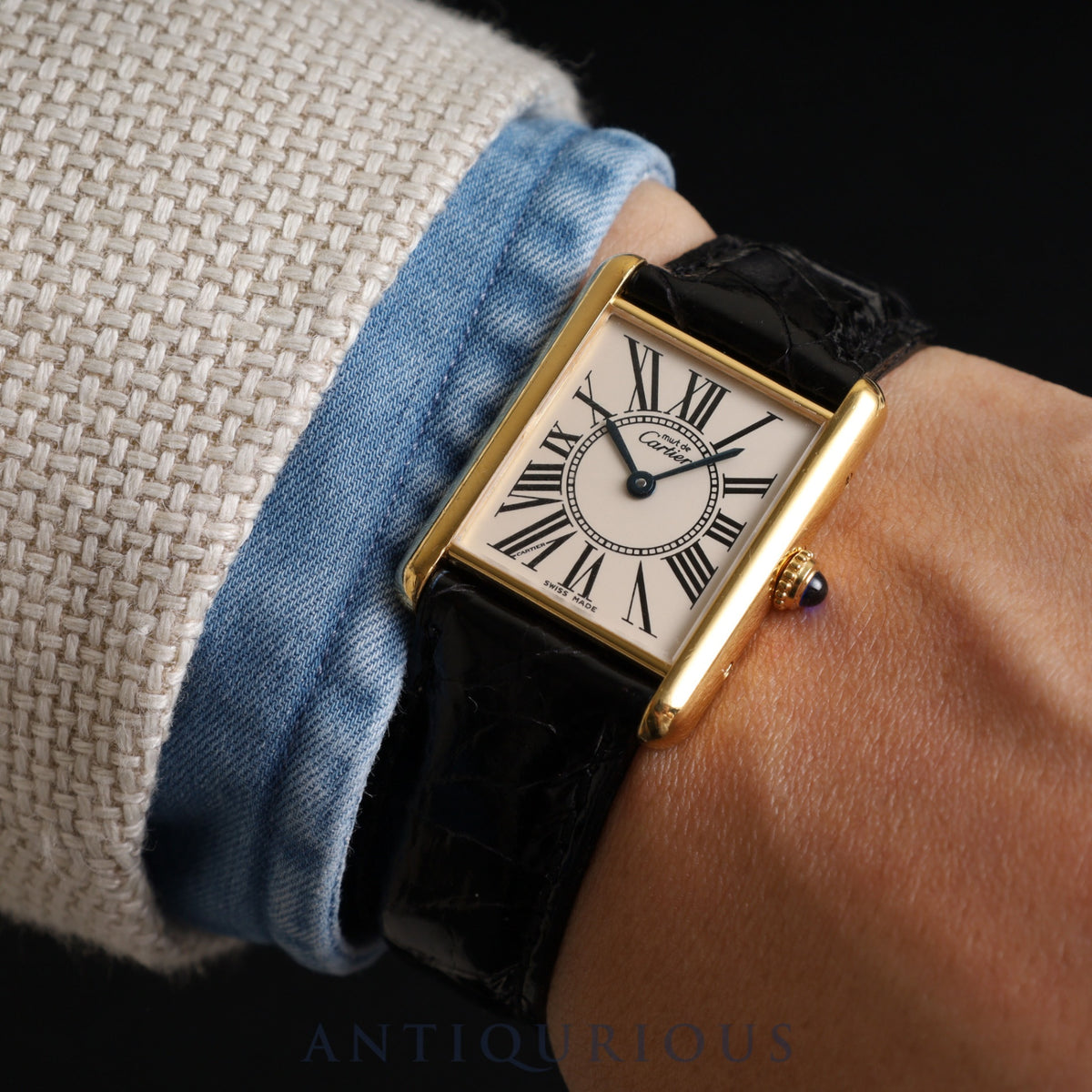Cartier Must Tank LM 590005 Quartz Cal.690 SV925 Leather Genuine Buckle (GP) Opalan Dial Overhauled and Finished to Like New