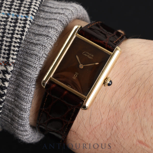 Cartier Must Tank LM Manual winding Cal.78-1 SV925 Leather Genuine buckle (GP) Mahogany dial Overhauled
