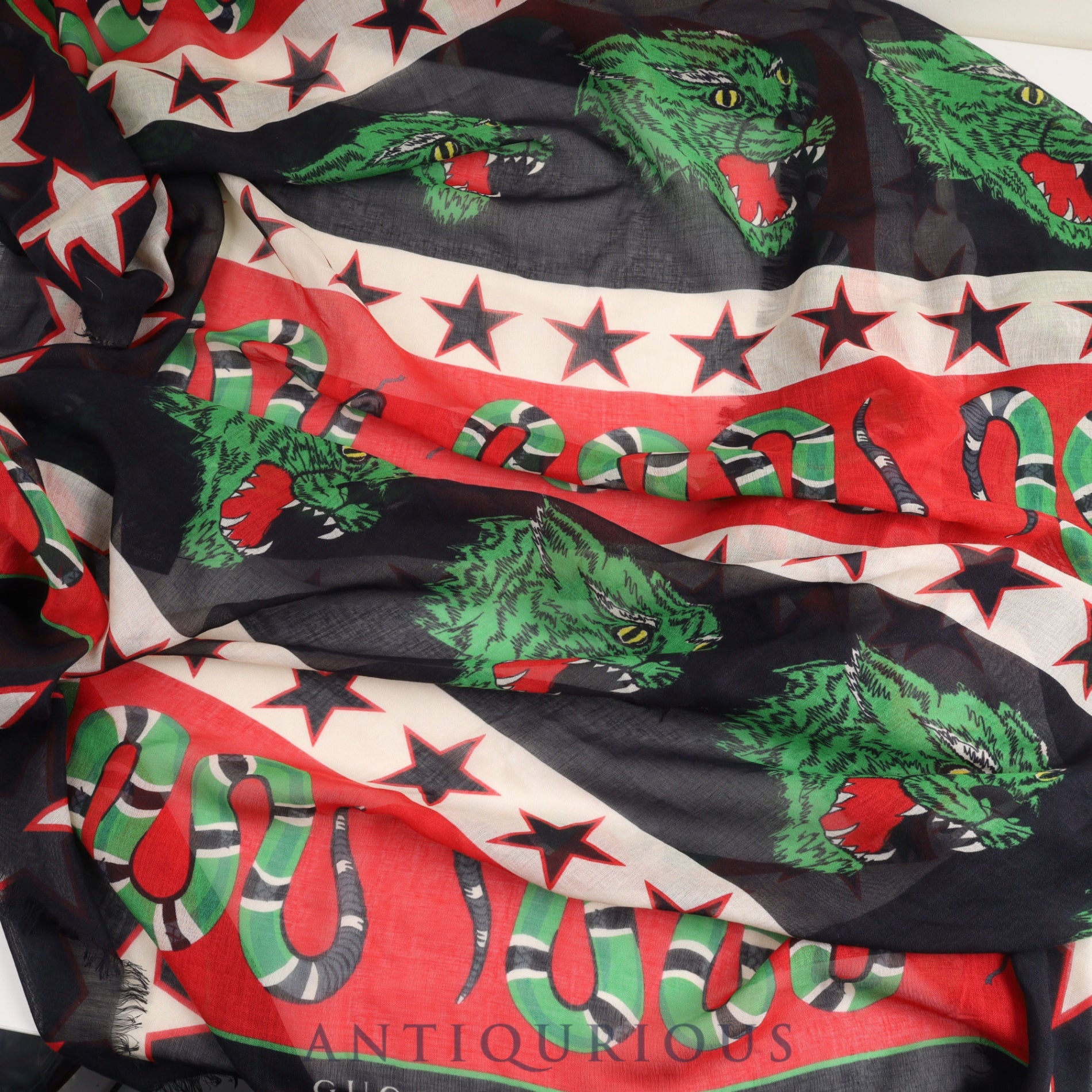 Gucci scarf tiger snake star rayon barcode tag
