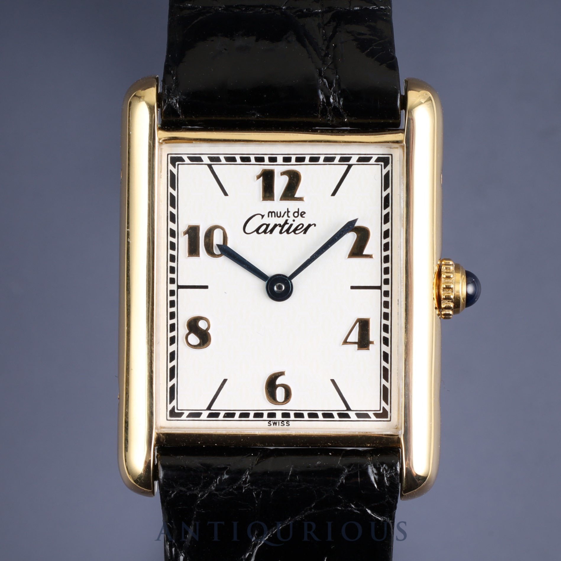 Cartier Must Tank LM 590005 Quartz Cal.690 SV925 Leather Genuine Buckle (GP) Flying Arabic CC Dial Box Booklet Warranty (1993) Overhauled and refinished to like new condition