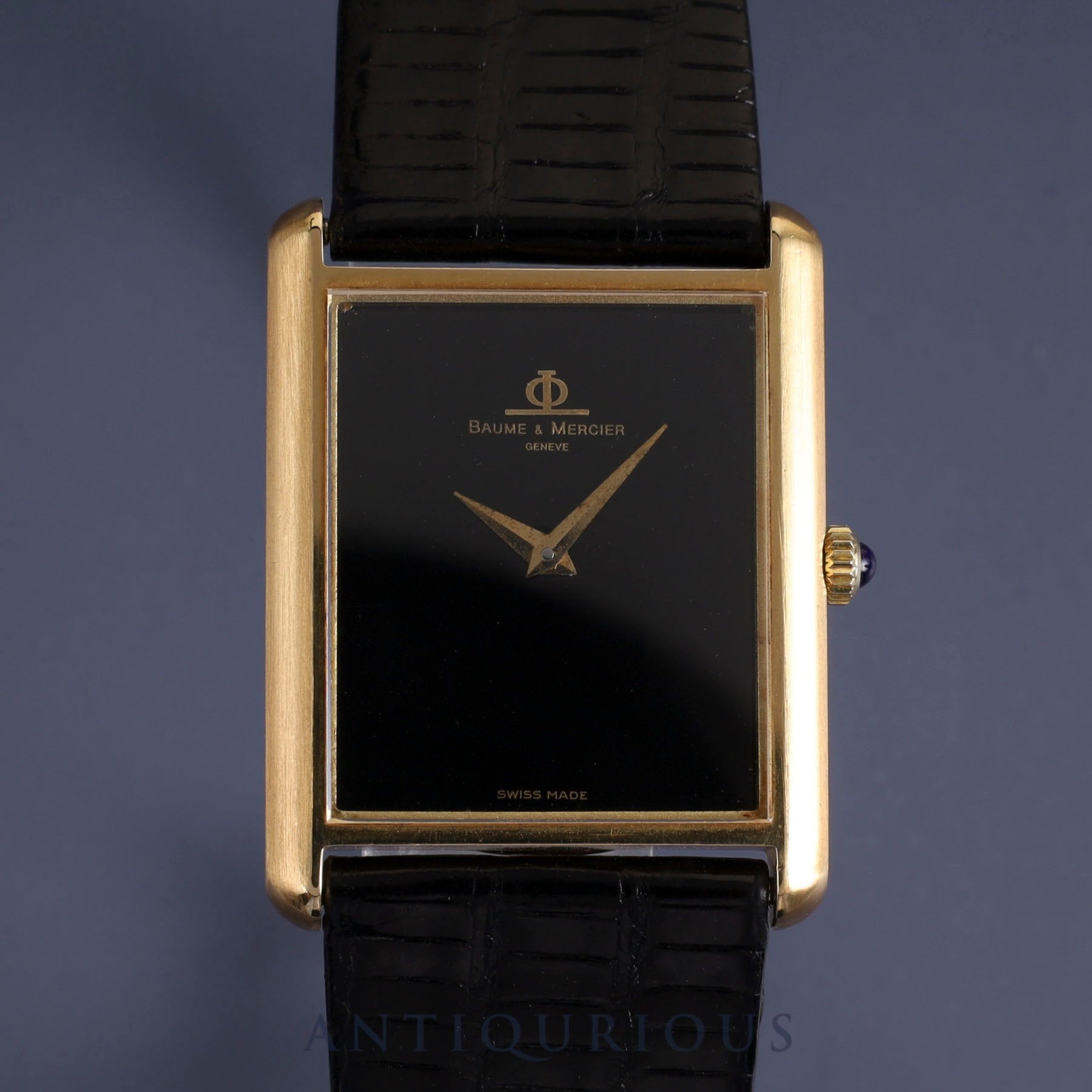 Baume & Mercier Rectangular 37059 (B) Manual winding Cal.8M775 750 Leather Genuine buckle (GP) Black (onyx) dial Overhauled