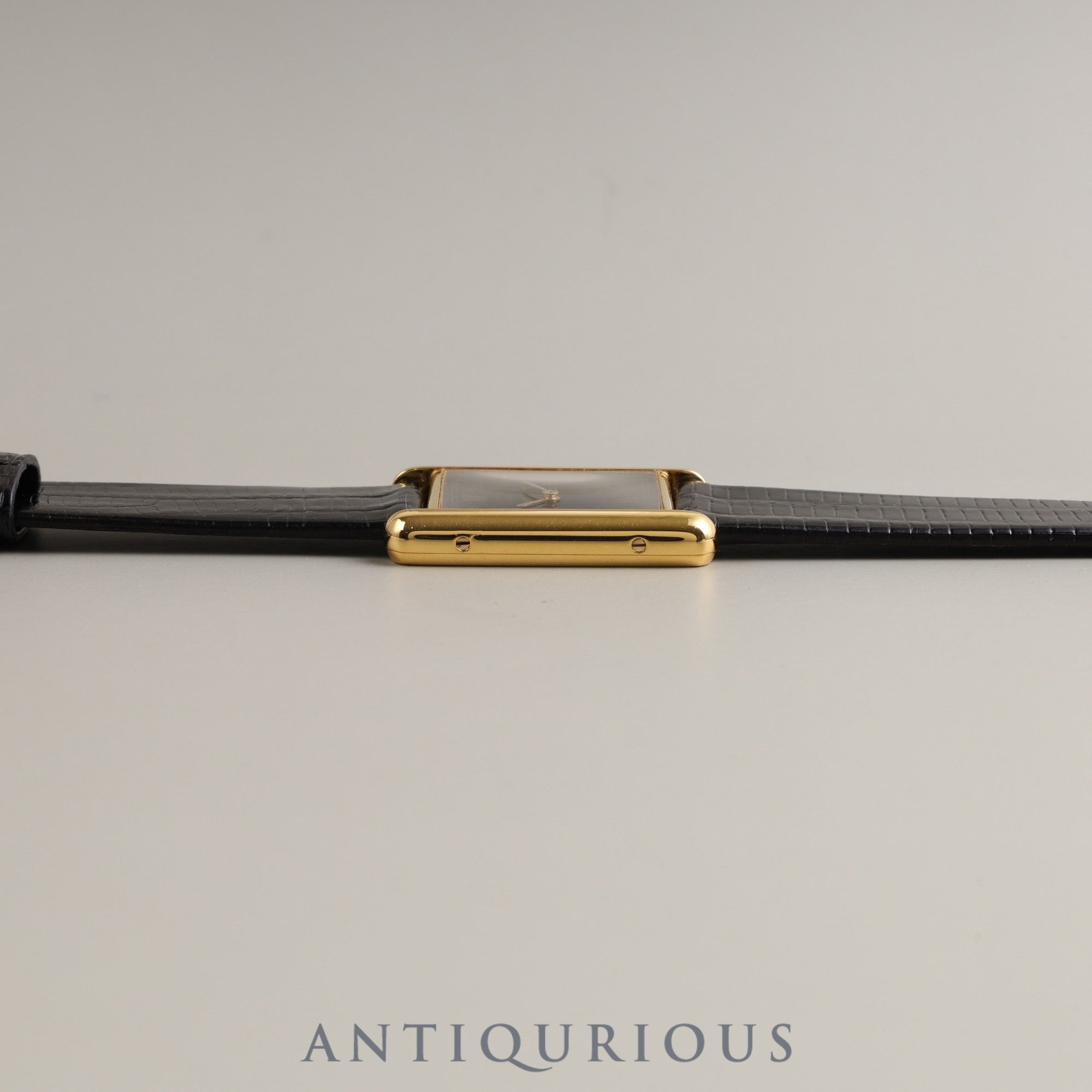 Cartier Must Tank LM QZ 590005 925 Leather Genuine Buckle (GP) Black Roman Dial Box Warranty (1991) Overalled