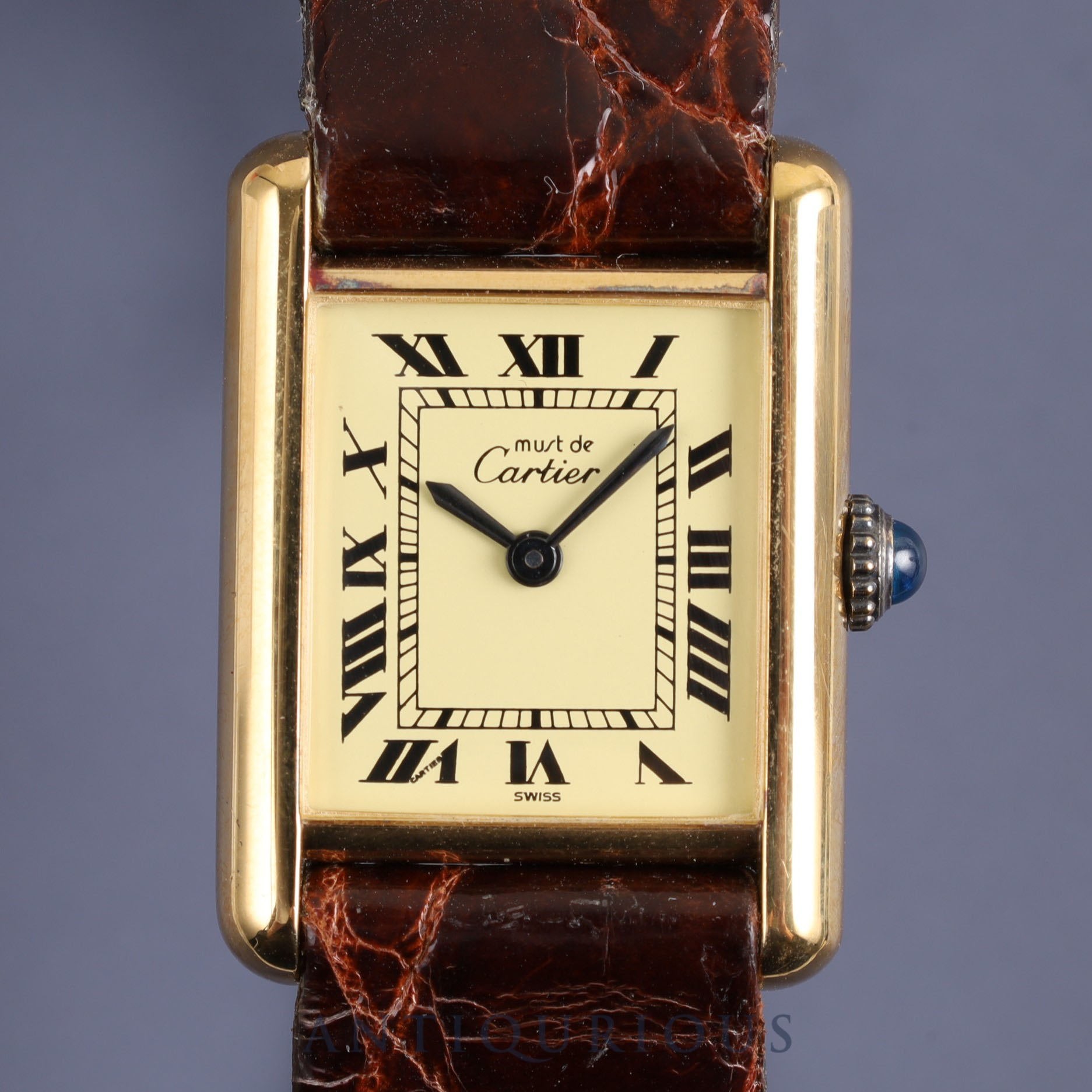 Cartier Must Tank SM Manual winding Cal.78-1 SV925 Leather Genuine buckle (GP) Ivory Roman dial Overhauled
