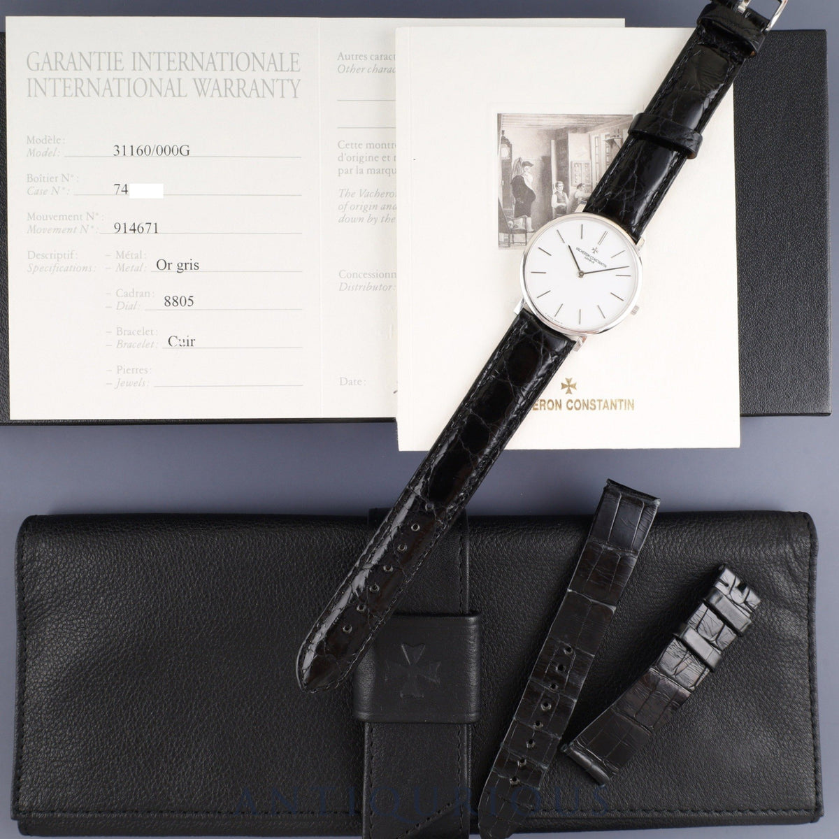 Vacheron Constantin Essential 31160 / 000G Manual Winding Caliber 1132.2 750WG Leather Genuine Buckle (750WG) White Dial Box Case Booklet Warranty (2002) Overhauled