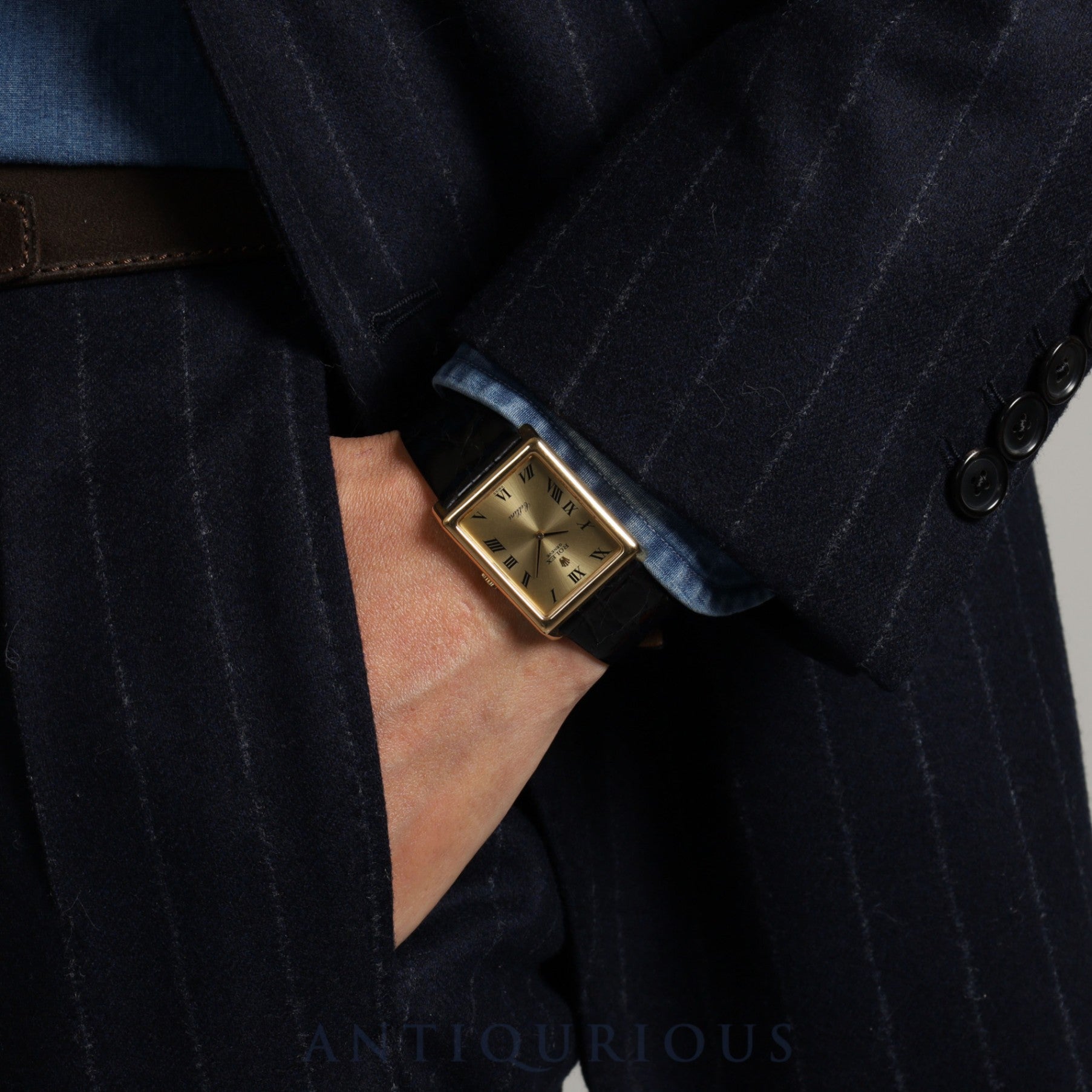 Rolex Cellini 4105 Manual winding Cal.1601 YG Leather Genuine buckle (GP) Gold Roman dial 4th series (1975) Overhauled