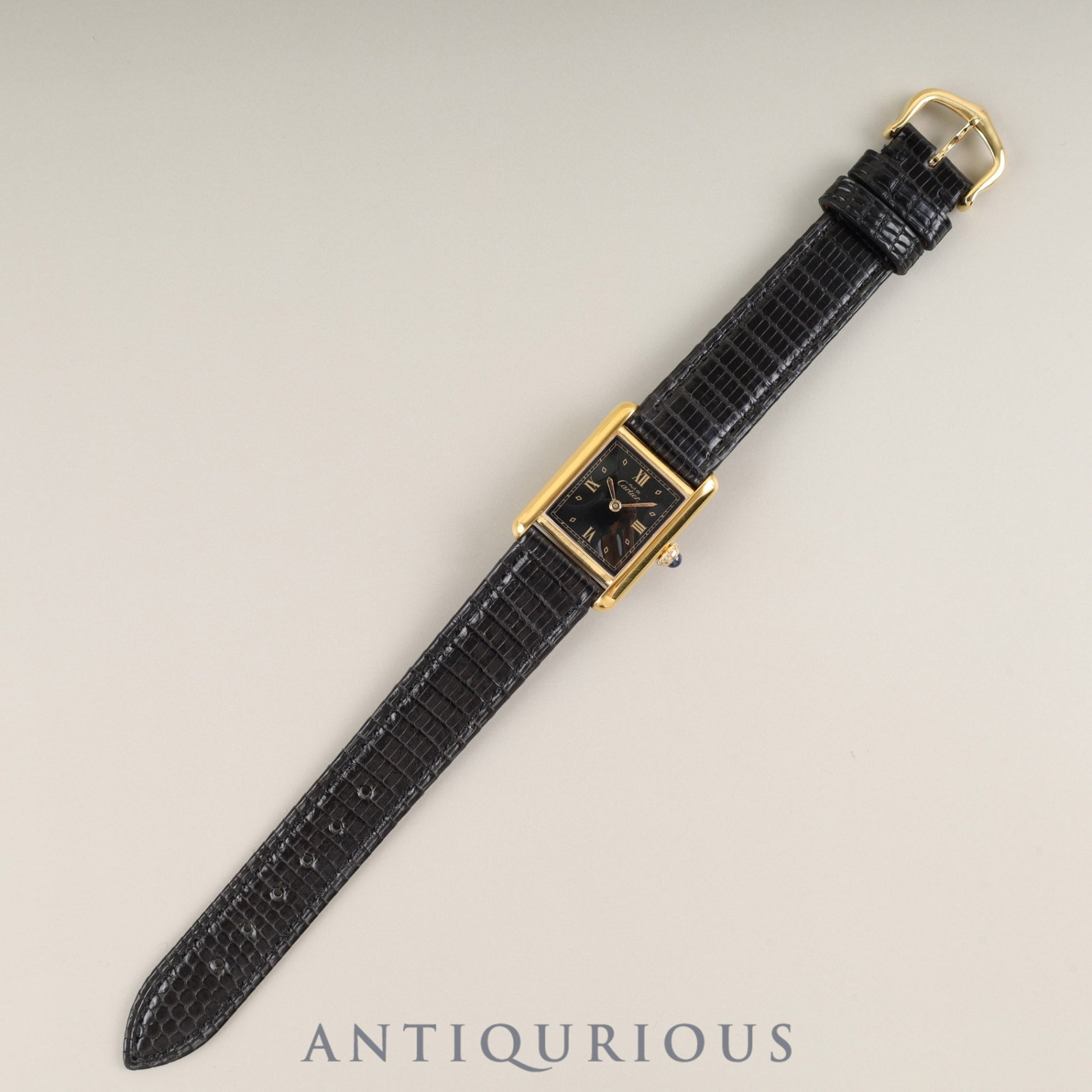 カルティエ マストタンク SM 5057001 クォーツ Cal.057 SV925 革 純正尾錠(GP) ブラック飛びローマン文字盤(SWISS表記) 1982年頃~1995年頃 オーバーホール済み 新品仕上げ済み