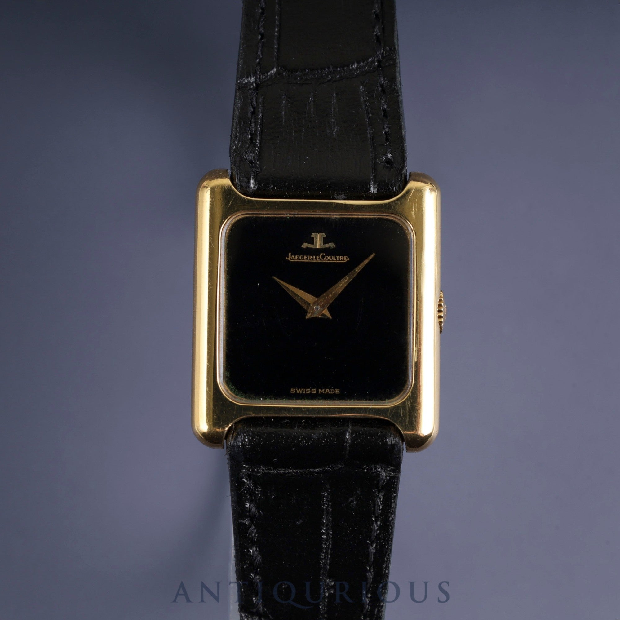 ジャガー・ルクルト スクエアケース 6141.21 手巻き 750YG 革 純正尾錠(GP)オニキス文字盤 オーバーホール済み