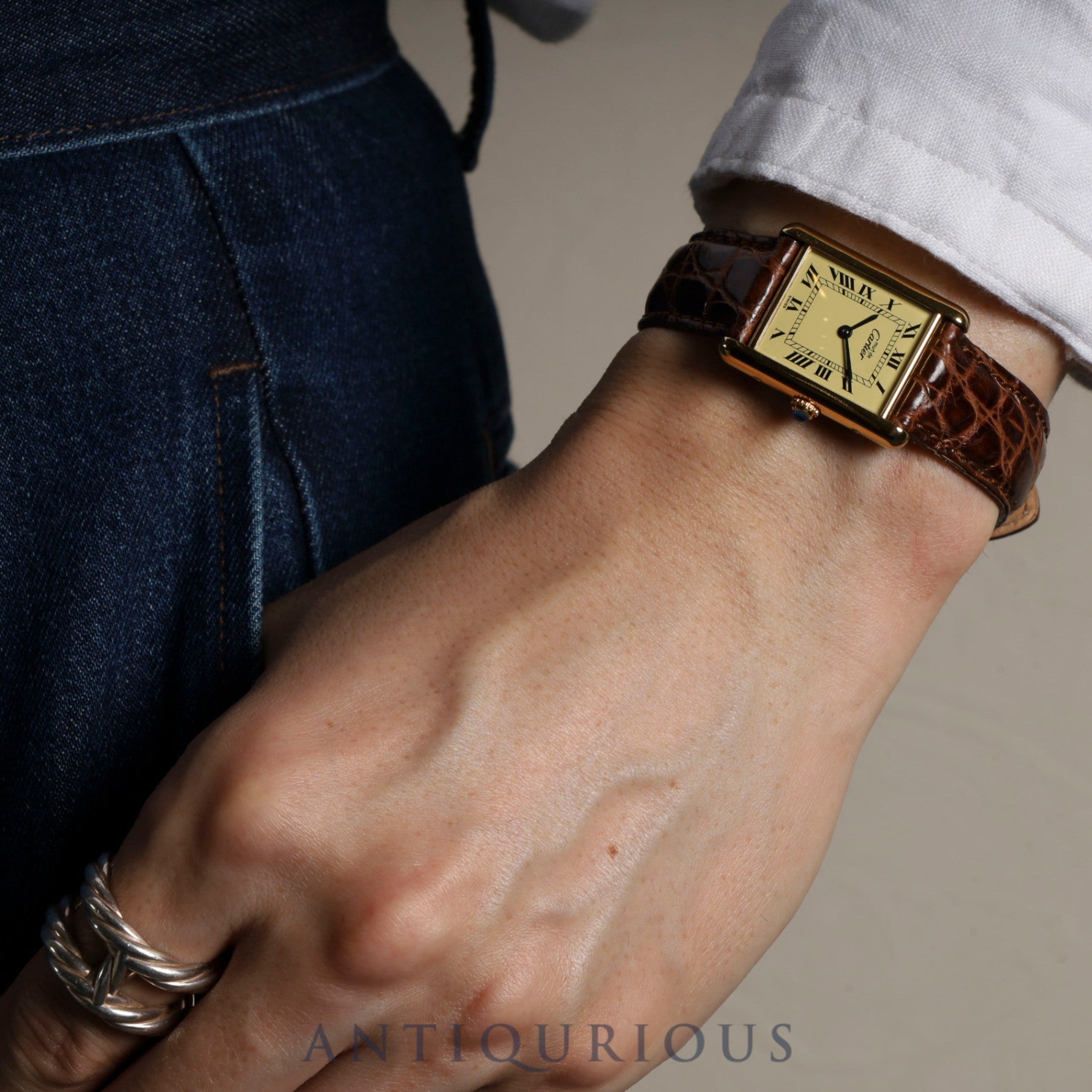 Cartier Must Tank LM 590005 Quartz Cal.90 SV925 Leather Genuine Buckle (GP) Ivory Roman Dial Overhauled