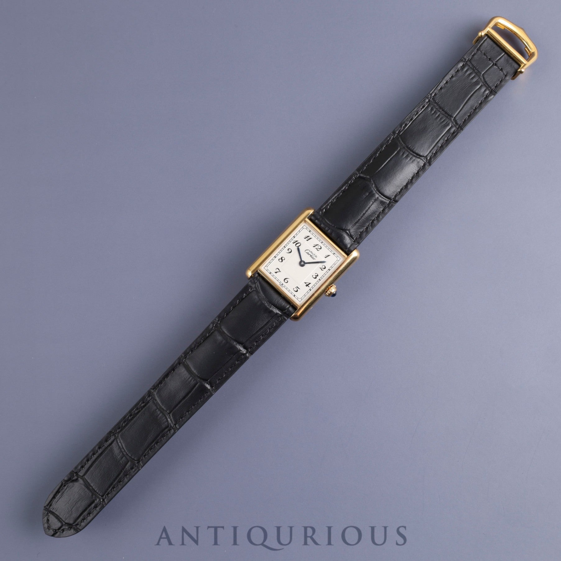 Cartier Must Tank LM 590005 Quartz Cal.90 SV925 Leather Genuine D-buckle (GP) White Arabic dial Overhauled