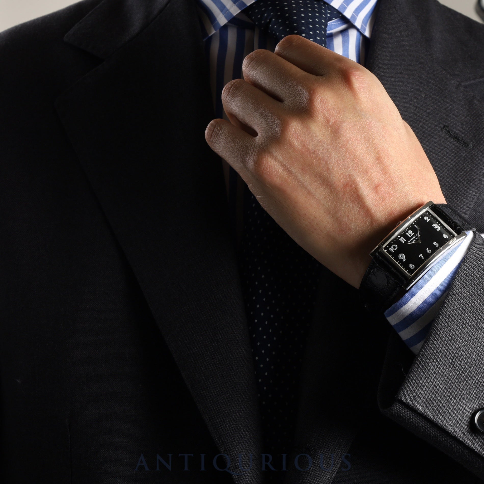 ティファニー イーストウエスト 34677352 クォーツ SS 革 純正Dバックル(SS) ブラック文字盤 オーバーホール済み