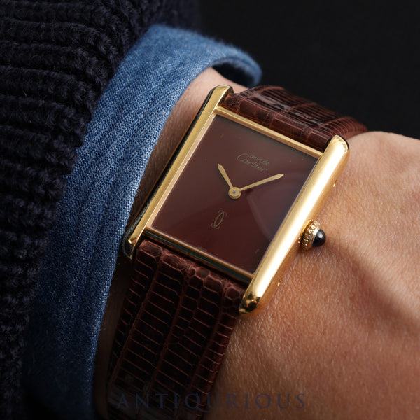 Cartier Must Tank LM Manual winding Cal.78-1 SV925 Leather Genuine buckle (GP) Garnet dial Bordeaux dial Overhauled New finish