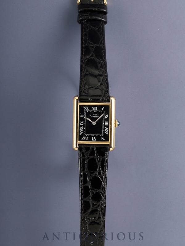 カルティエ マストタンク LM 手巻き Cal.78-1 SV925 革 純正ピンバックル(GP)ブラックローマン文字盤(SWISS表記) オーバーホール済み