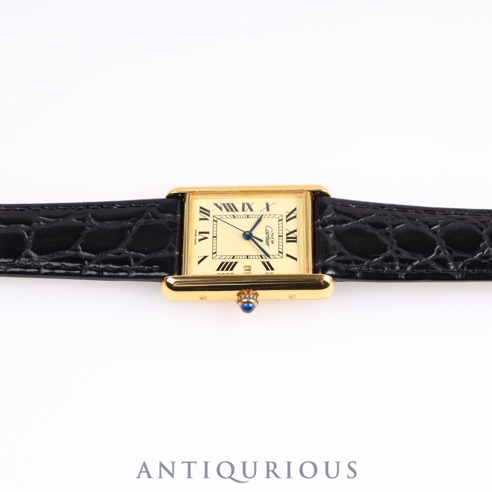 Cartier Must Tank GM (XL) Date QZ W1017454 / 2413 925 Leather Ivory Roman Dial