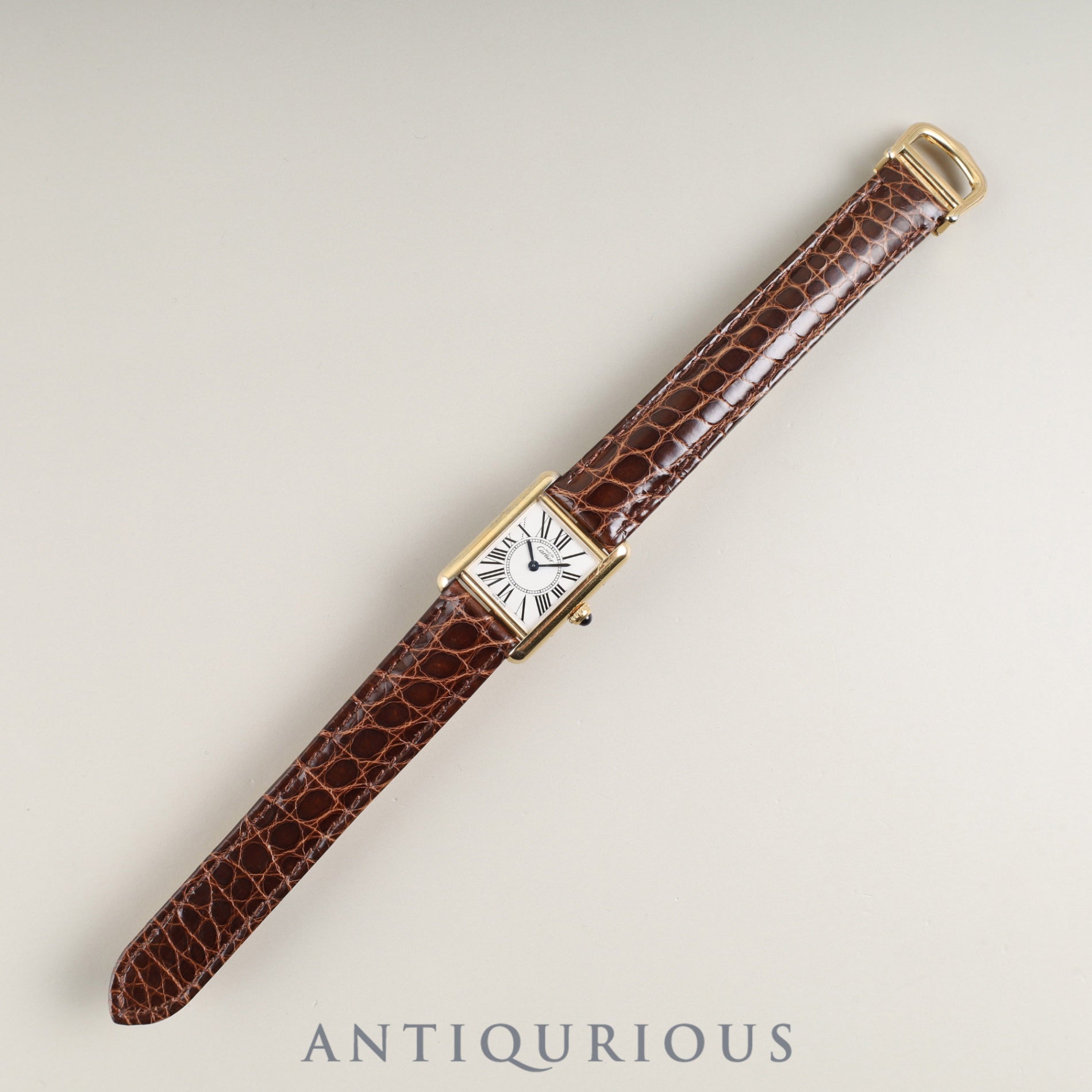 Cartier Must Tank SM W1005554 / 1613 Quartz Caliber - SV925 Leather Strap with Genuine D-Clasp (GP) Opalescent Dial Circa 1996-1998 Completely serviced at a Cartier boutique