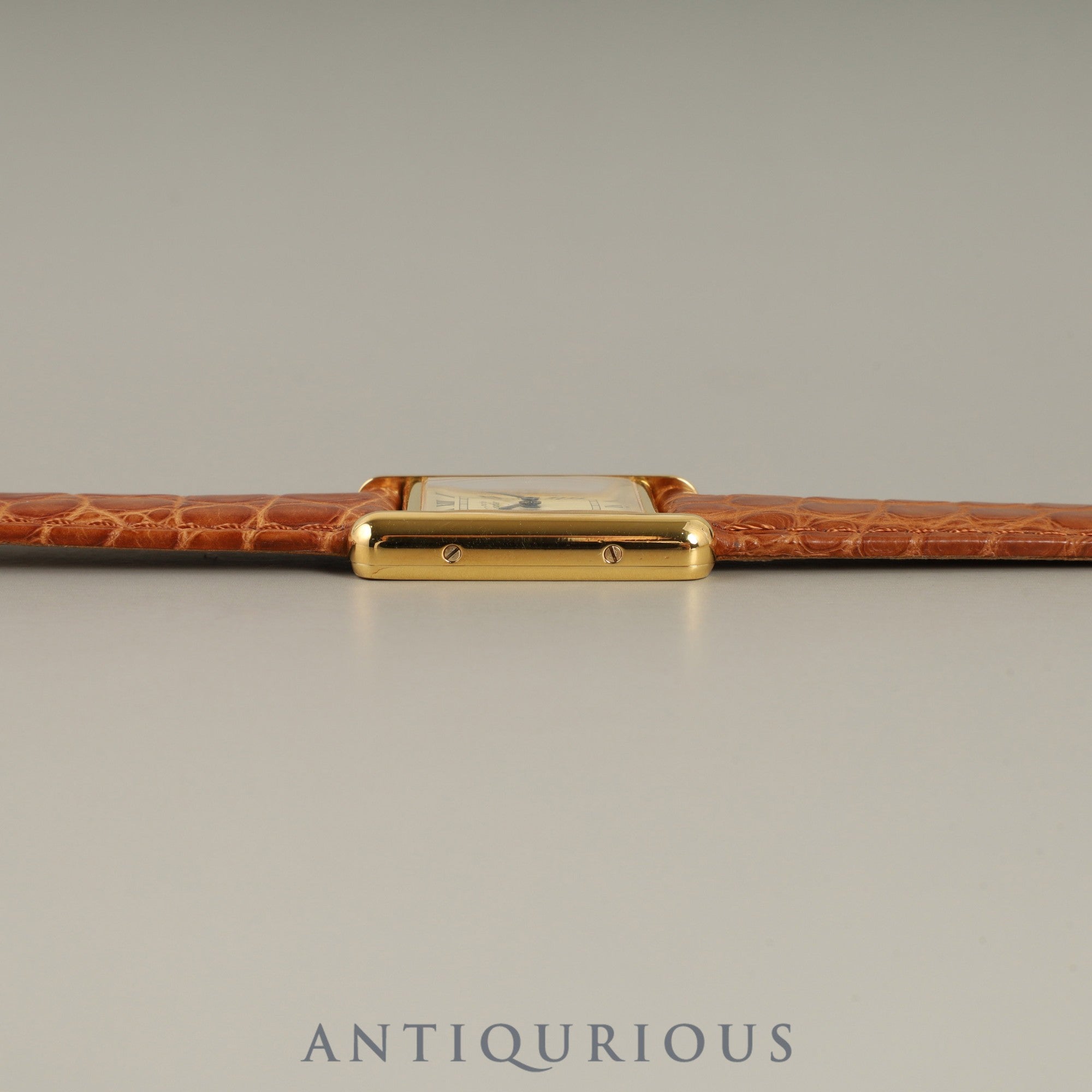 Cartier Must Tank SM 5057001 Quartz Caliber 057 SV925 Leather Strap with Genuine GP Buckle Ivory Roman Dial Overhauled and Finished to Look Like New