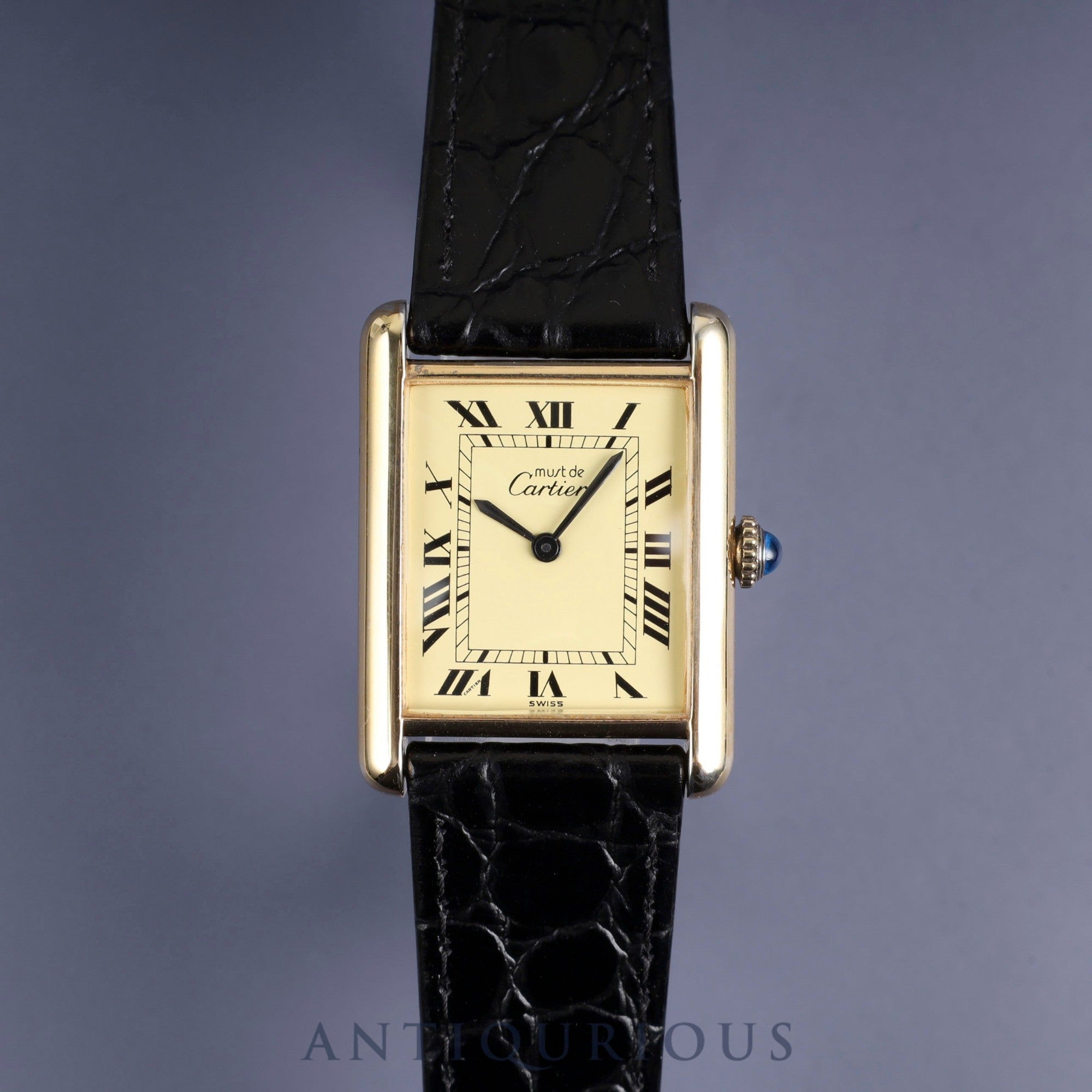 カルティエ マストタンク LM 手巻き Cal.78-1 SV925 革 純正尾錠(GP) アイボリーローマン文字盤 オーバーホール済み