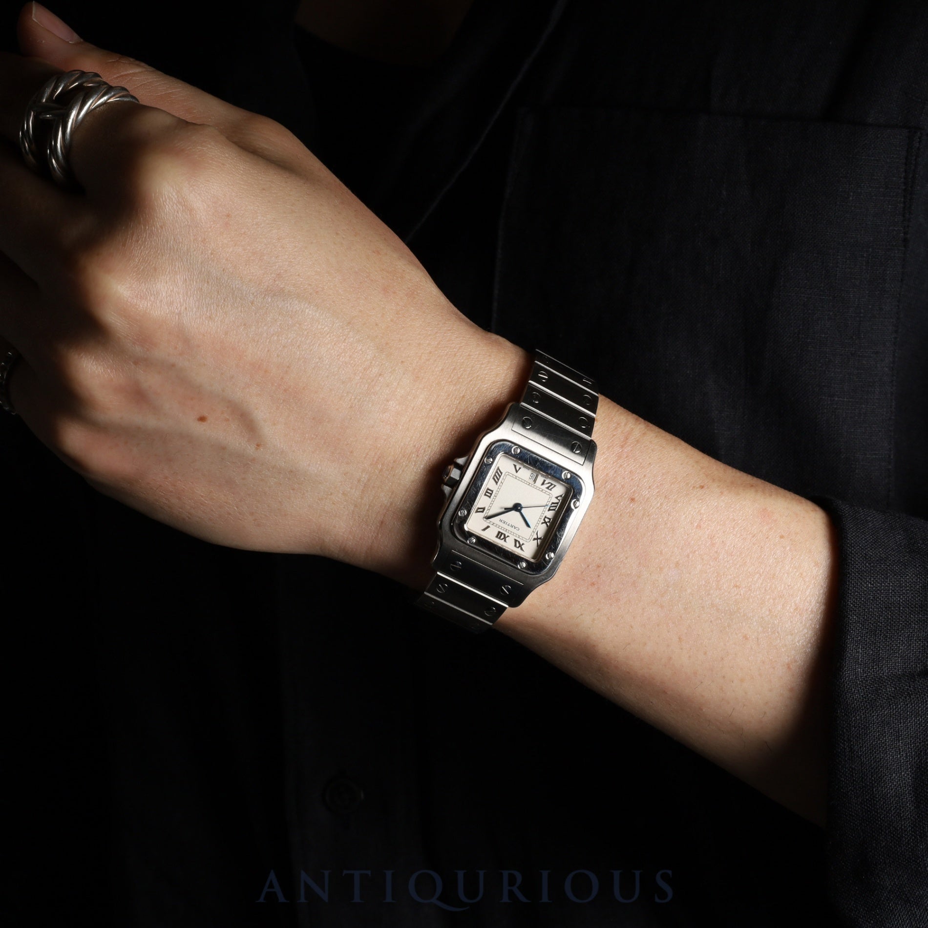 Cartier Santos Galbee LM W20025D6 / 1564 Quartz Cal.87 Stainless Steel Ivory with Silver Roman Dial Overhauled